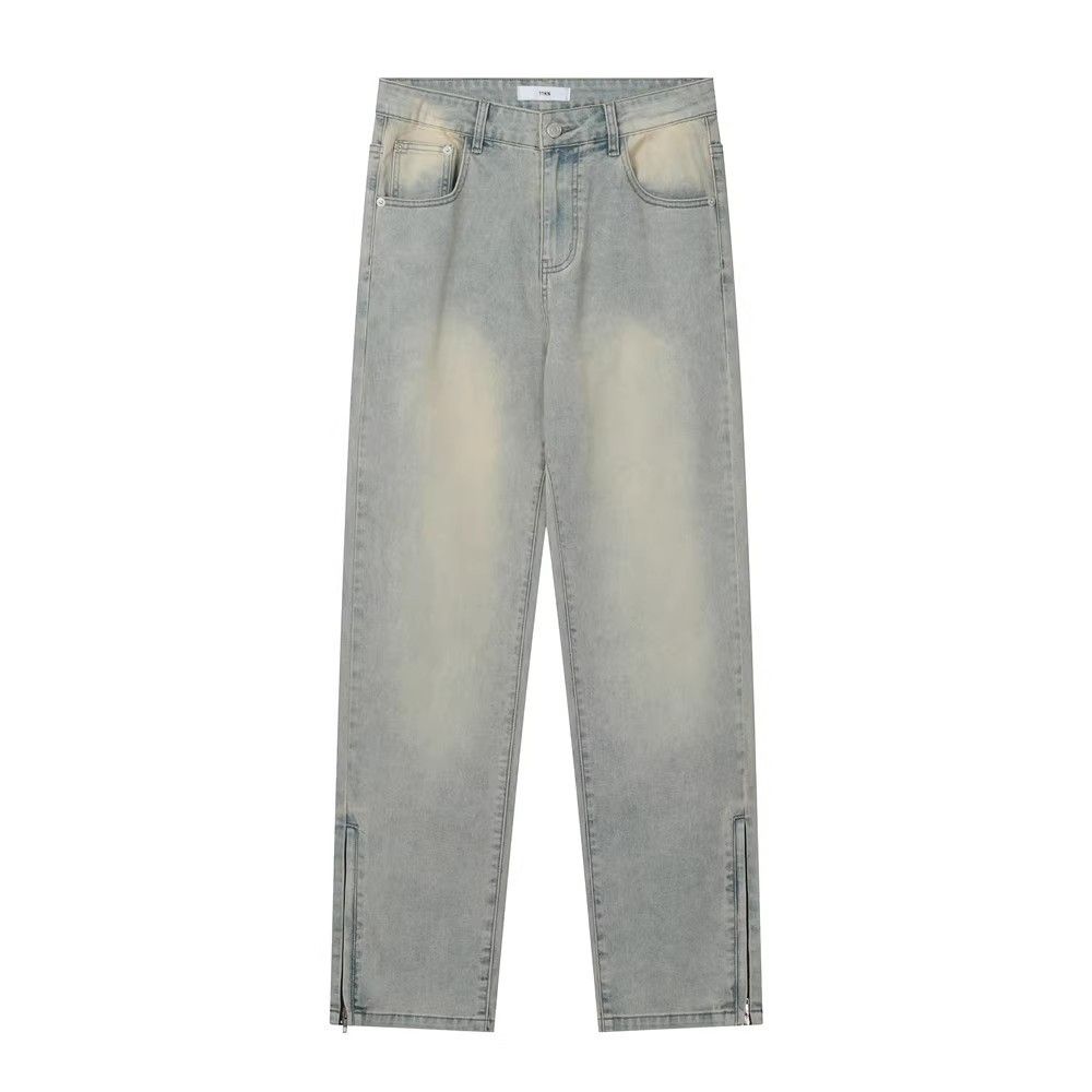 Japanese Brand Washed street loose zipper slit casual straight jeans y2k Size US 32 / EU 48 - 1 Thumbnail