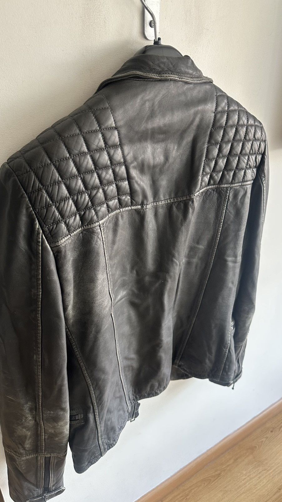 Allsaints All Saints Gray quilted Cargo biker moto leather Jacket XS Size US XS / EU 42 / 0 - 19 Thumbnail