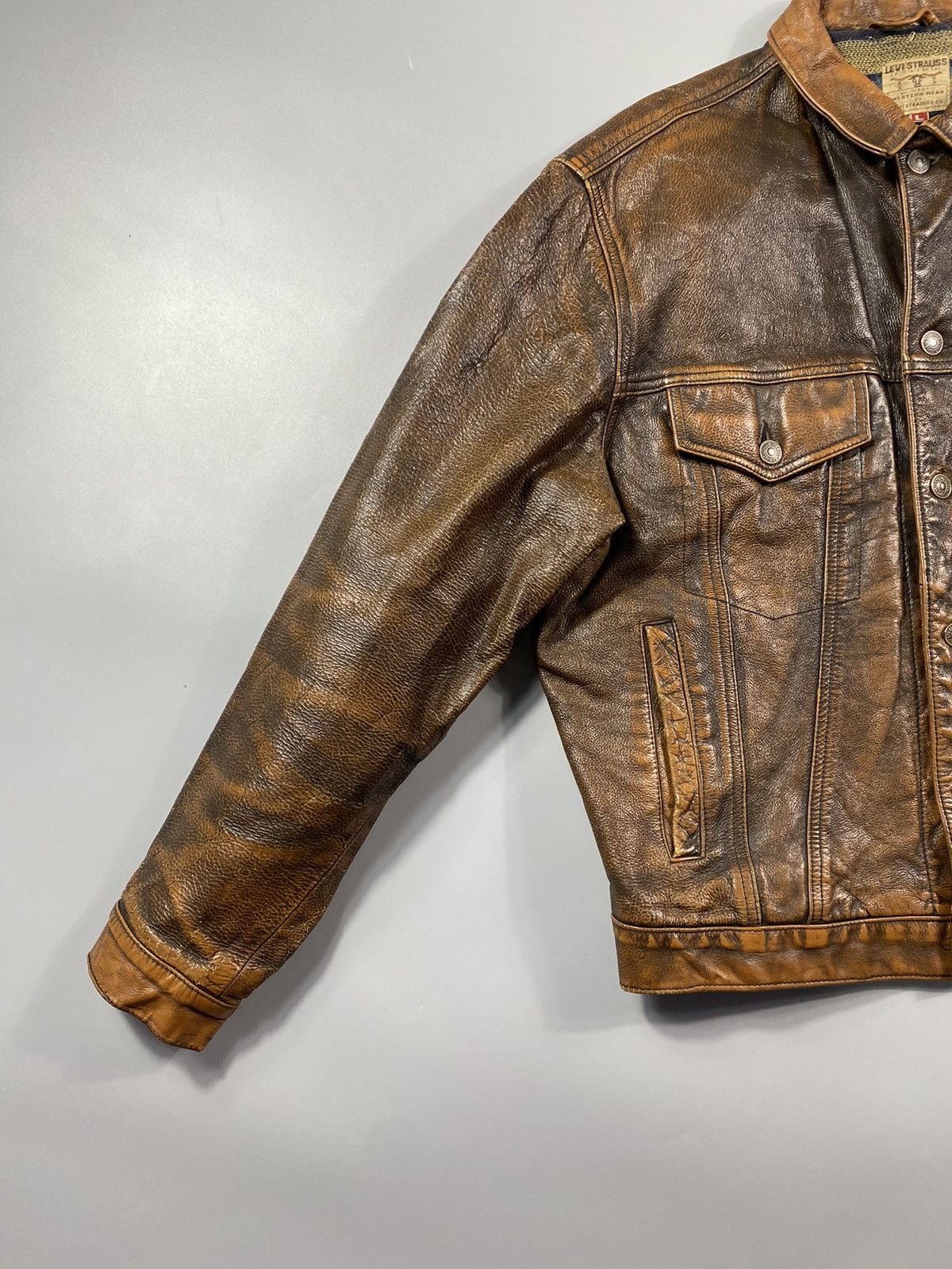 Levi's Grail! 1970s Levis Long Horn Trucker Leather Jacket Size US L / EU 52-54 / 3 - 5 Thumbnail