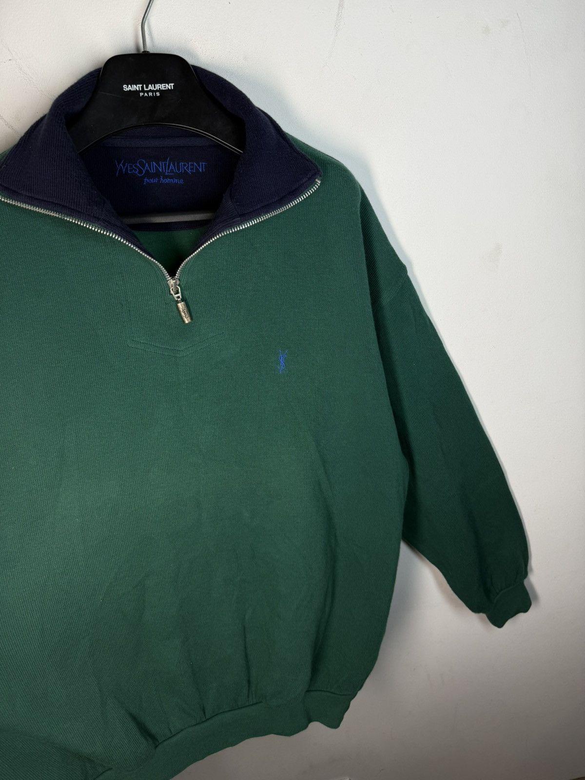 Yves Saint Laurent 90s YSL Sweatshirt 1/4 Quarter Zip Green Vintage Sweater Size US M / EU 48-50 / 2 - 16 Thumbnail