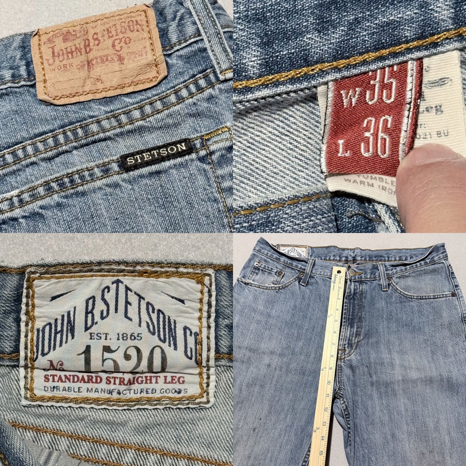 Stetson VINTAGE Stetson Jeans Men's Light Wash Denim Classic Straight Zip Fly 35X36 Blue Men Jeans 35x36 Vintage Cowboy 90s Western Mens Size US 35 - 8 Thumbnail