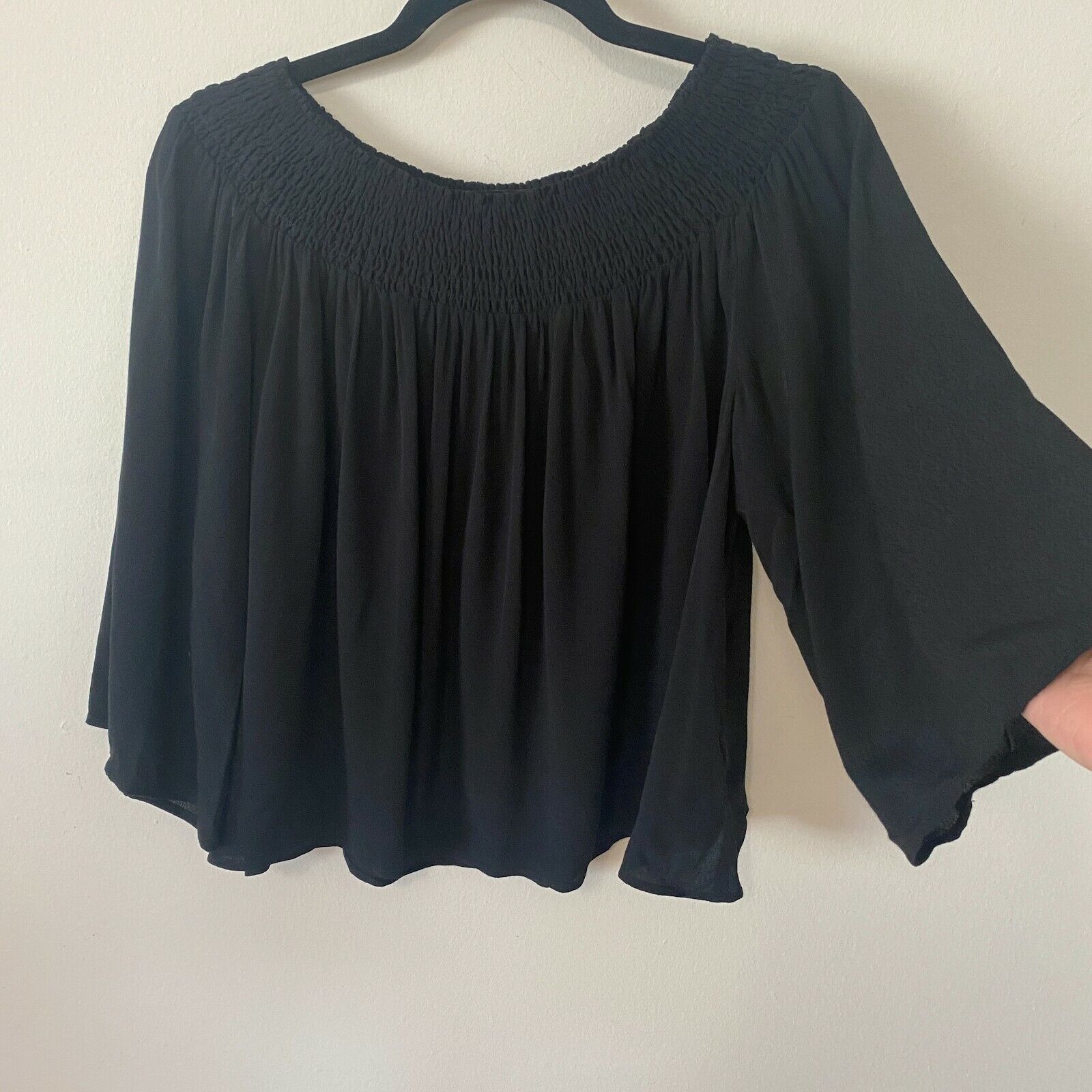 Aritzia Aritzia Talula Marcilly Off Shoulder Black Top Bell Sleeve S Size S / US 4 / IT 40 - 6 Thumbnail