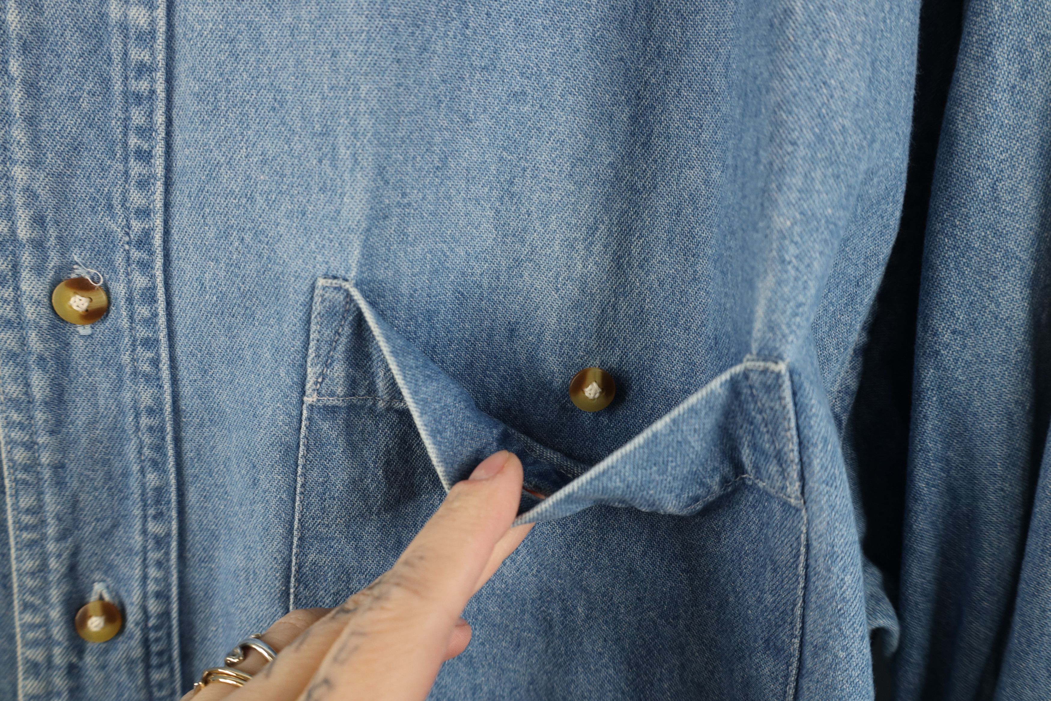 Vintage Vintage 90s Streetwear Band Collar Denim Jean Button Shirt Size US XXL / EU 58 / 5 - 7 Thumbnail