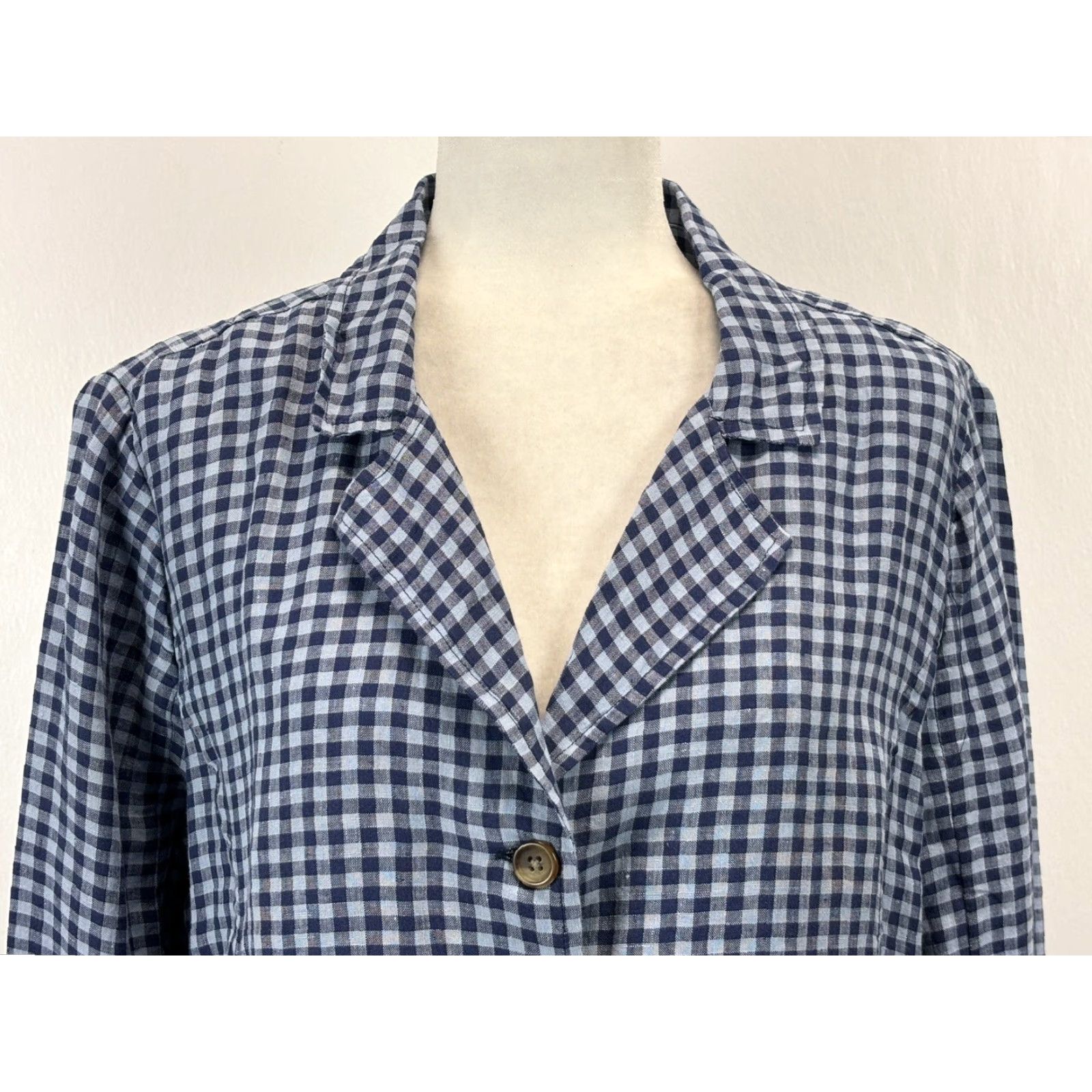 Vintage Sundance Women’s Blue Gingham 100% Linen Blazer Jacket Large Size L / US 10 / IT 46 - 5 Thumbnail