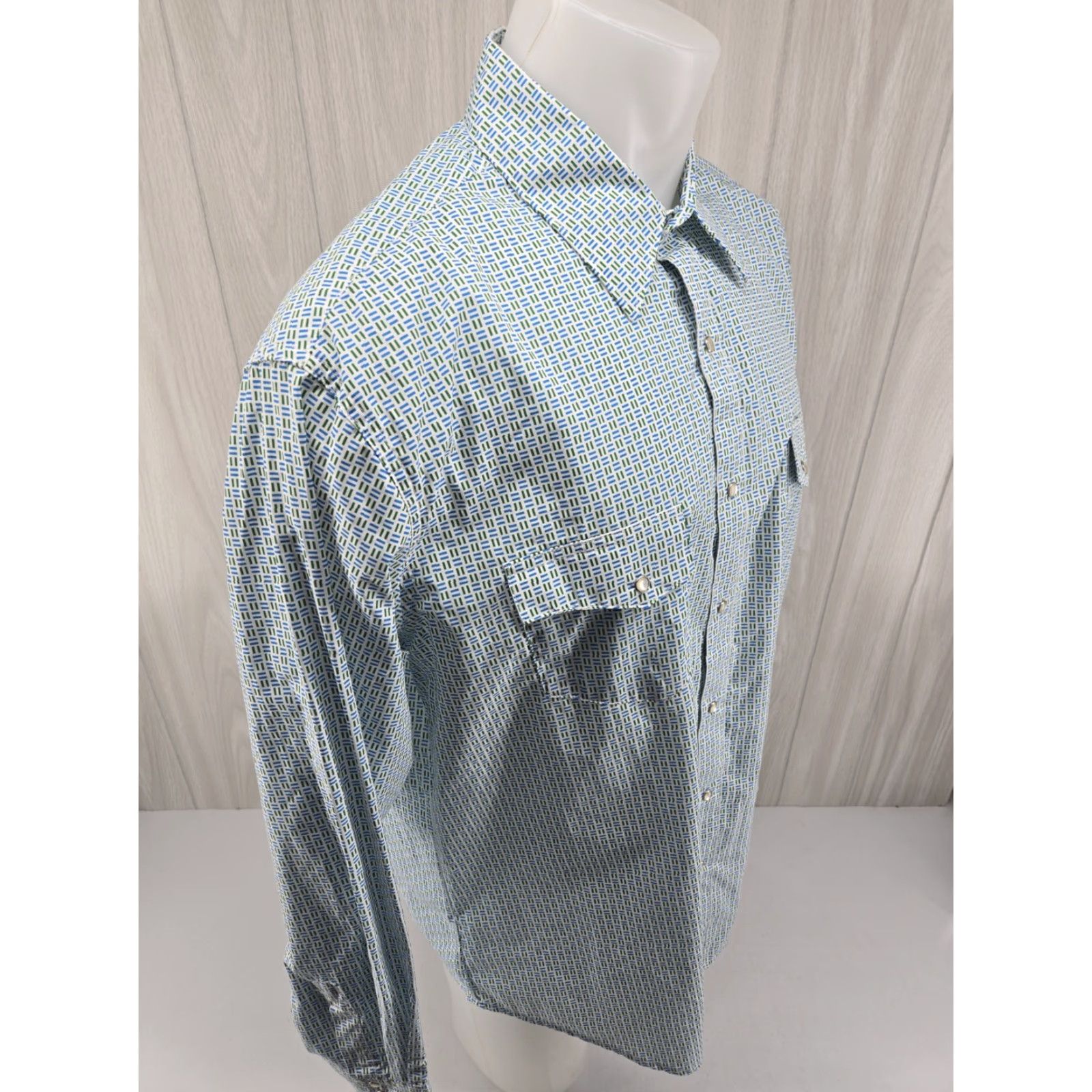 Wrangler VINTAGE Wrangler Shirt Men XL Green Blue Geometric Wrancher Long Sleeve Pearl Snap Size US XL / EU 56 / 4 - 6 Thumbnail