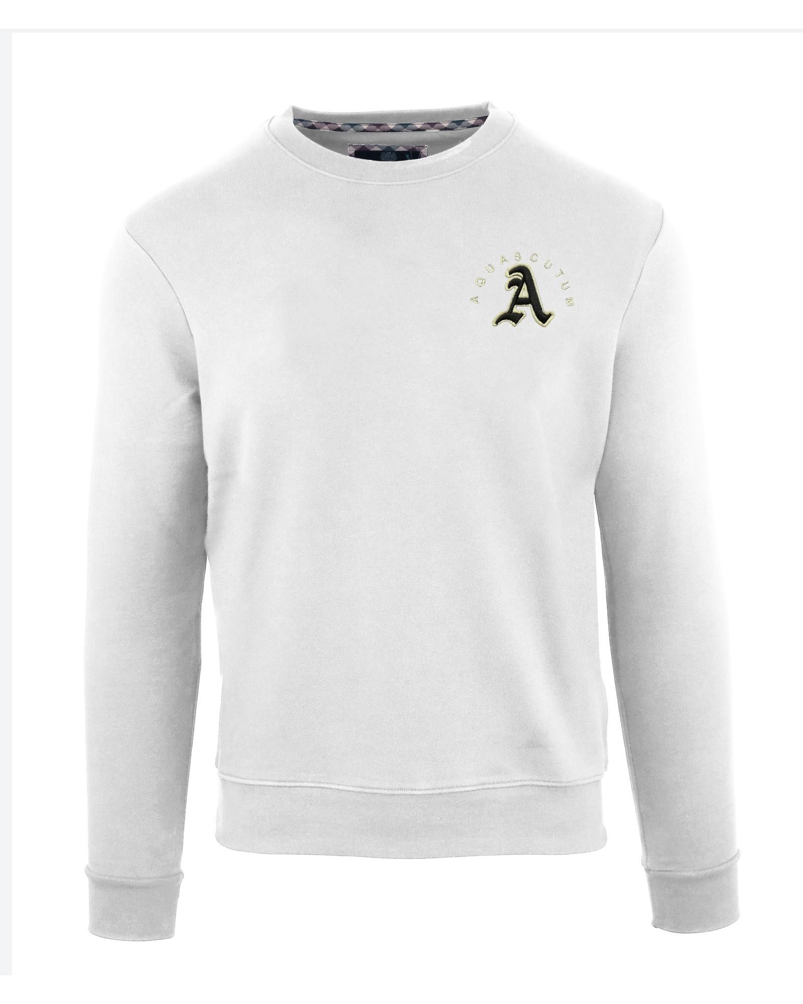 image of Aquascutum Long Sleeve Round Neck Cotton Sweatshirt in White, Men's (Size 2XL)