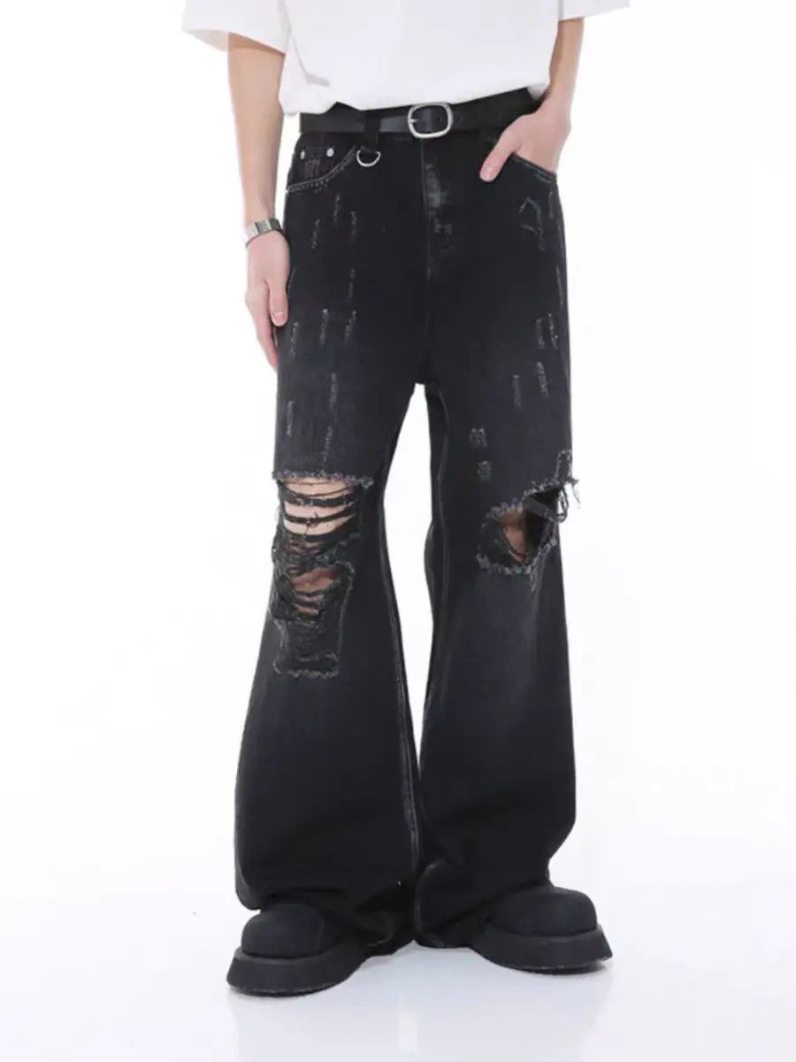 Japanese Brand × Jean Ripped hole design loose Harajuku jeans Size US 34 / EU 50 - 1 Thumbnail