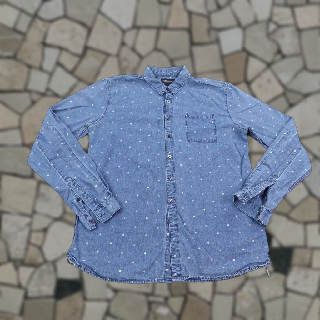 Scotch & Soda Scotch & Soda Men's Shirt Large Blue Polka Dot Chambray Button-Up Long Sleeve Size US L / EU 52-54 / 3 - 1 Thumbnail