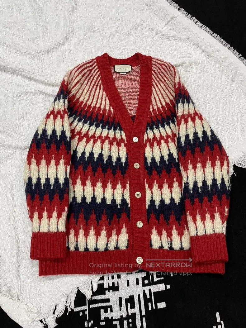 Gucci Gucci Red printed wool cardigan coat Size M / US 6-8 / IT 42-44 - 1 Thumbnail