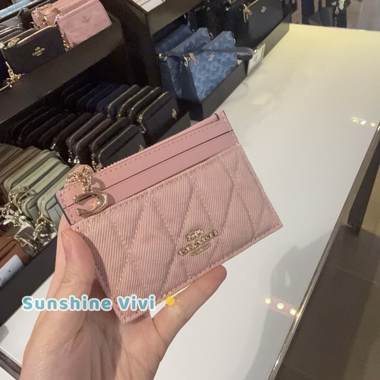Coach NWT Coach Mini Skinny Id Case Denim Charm CFA30 Light Pink Size ONE SIZE - 1 Thumbnail