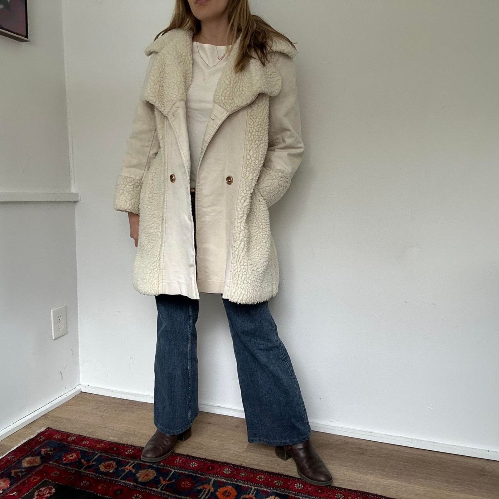 Other Vintage White Sherpa and Denim Coat (M) Size M / US 6-8 / IT 42-44 - 3 Thumbnail