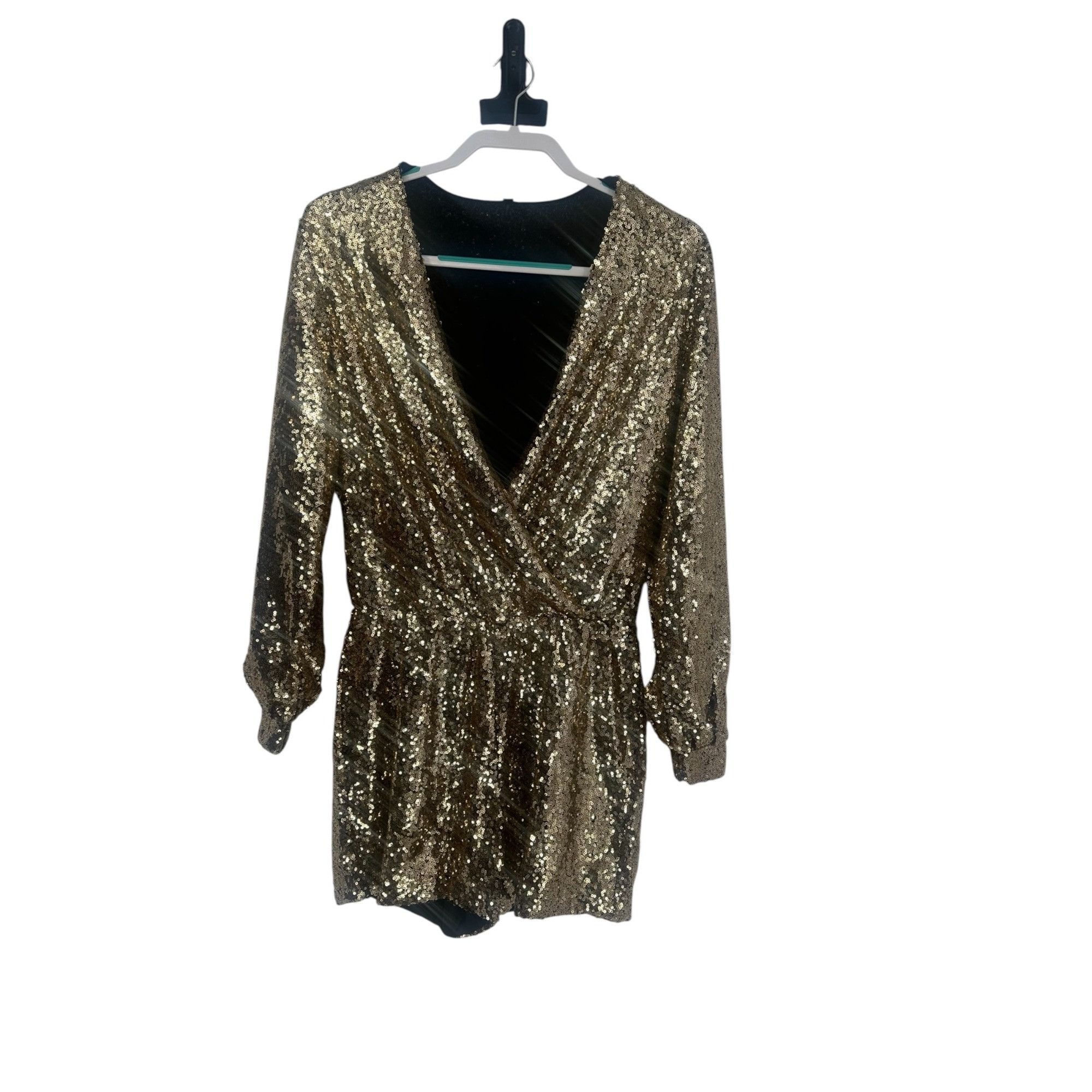 Other Boutique Style Women’s Gold Sequin Romper Large Long Sleeve Size 26" / US 2 / IT 38 - 2 Thumbnail