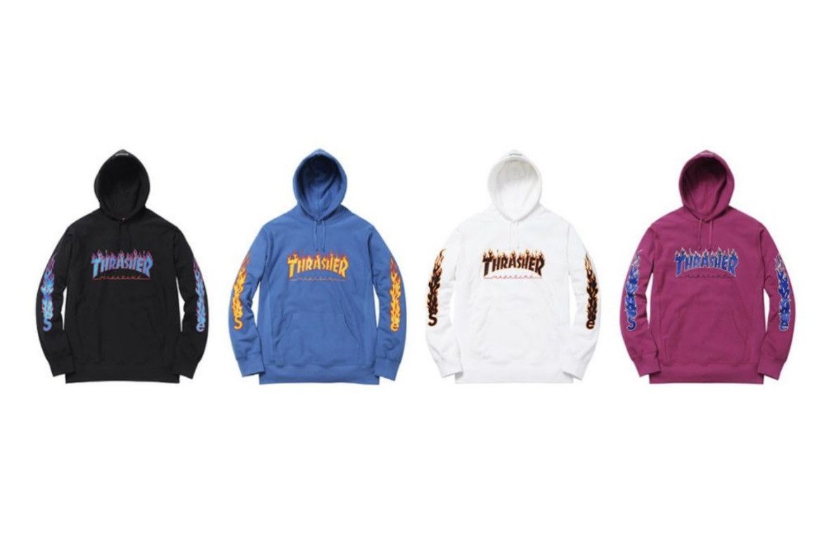 Supreme × Thrasher Supreme x Thrasher logo hoodie, flame sleeves Size US XL / EU 56 / 4 - 9 Thumbnail