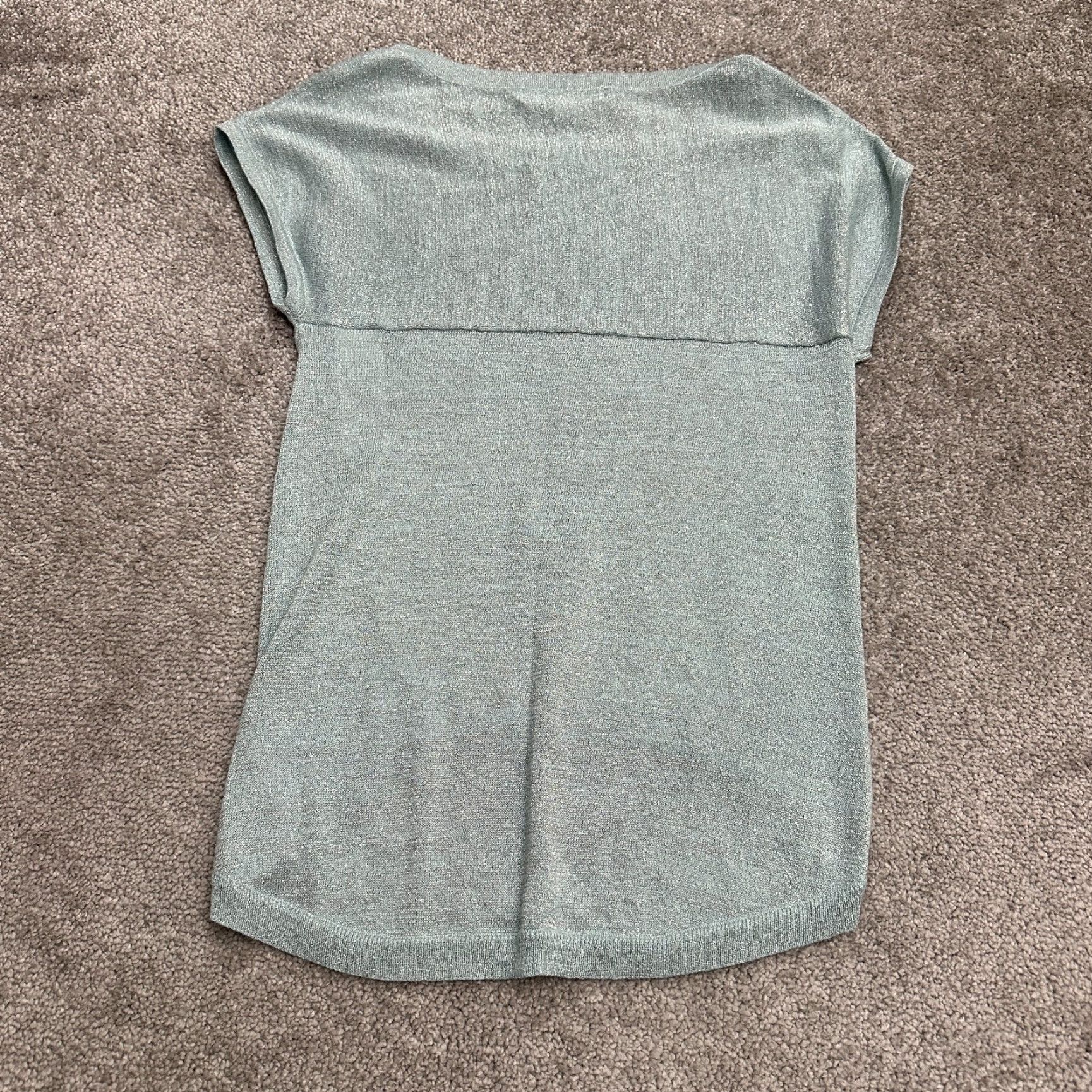 Vintage Forever New Knit Top 4 Womens Green Sparkly Metallic Short Sleeve Sweater Blouse Size S / US 4 / IT 40 - 2 Thumbnail