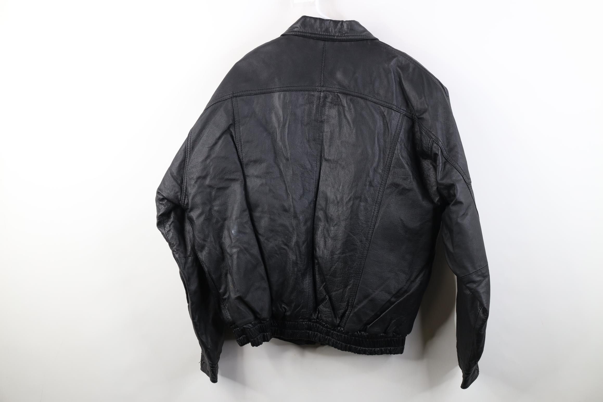 Vintage Vintage 90s Streetwear Leather Flight Bomber Jacket Black Size US XL / EU 56 / 4 - 15 Thumbnail