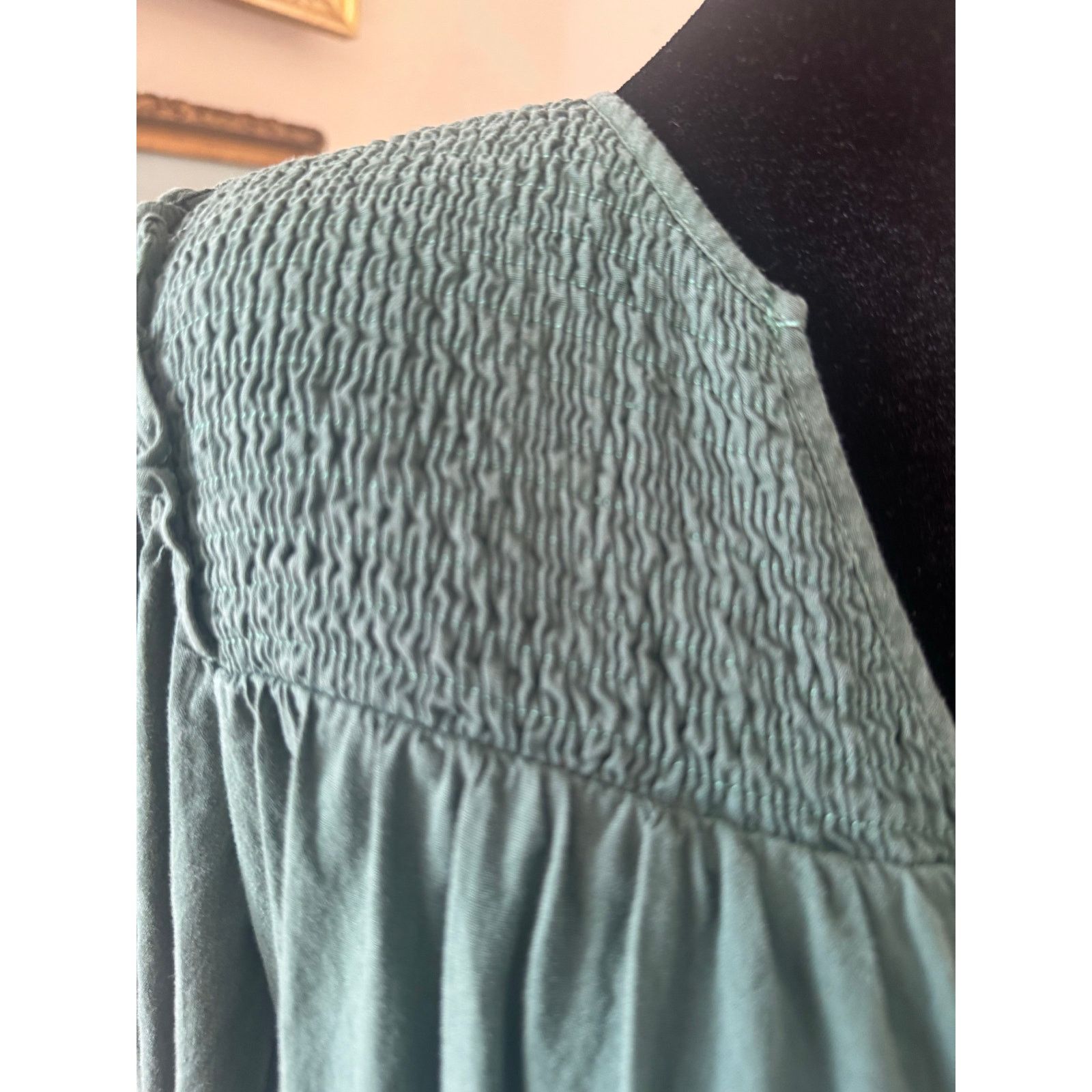 Other Pomander Place 100 Percent Cotton Green Smocked Tiered Dress Size S / US 4 / IT 40 - 3 Thumbnail