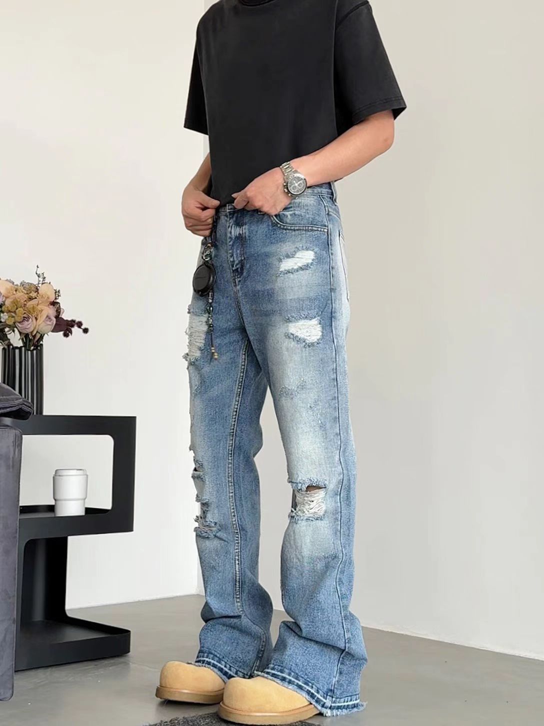 Japanese Brand × Jean High street washed ripped baggy micro flare jeans Size US 34 / EU 50 - 1 Thumbnail