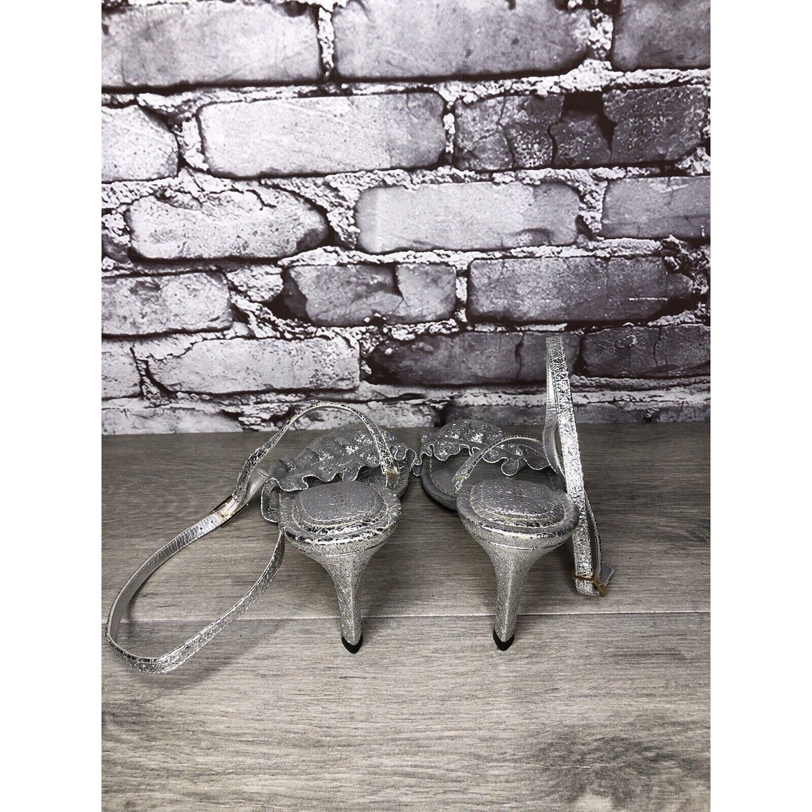 Other GOOD AMERICAN Metallic Silver Leather Strap Heeled Sandals W Size US 7 / IT 37 - 4 Thumbnail