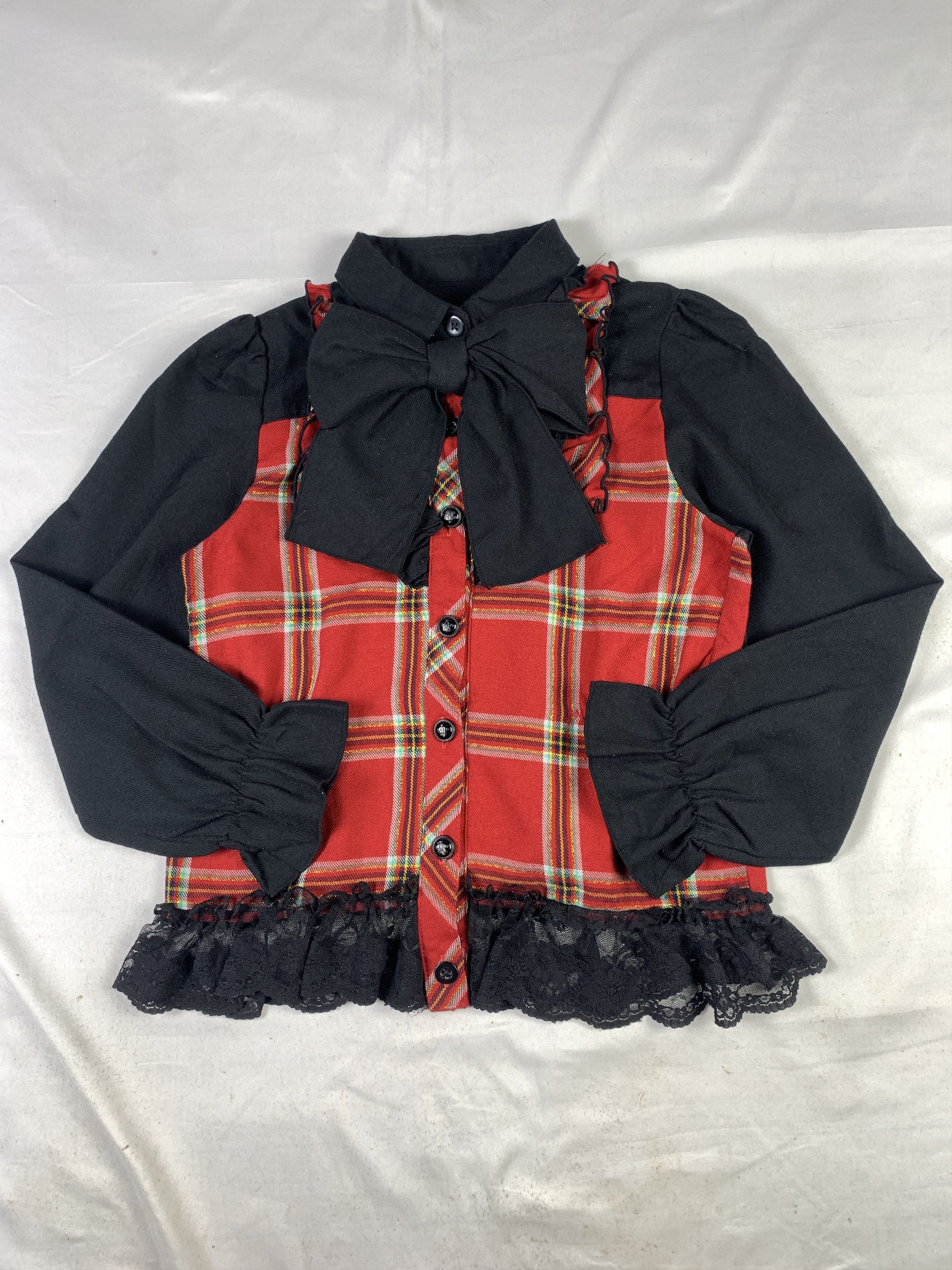 Japanese Brand Bowtie Tartan Plaid Trim Baby Shirt (XS) Size XS / US 0-2 / IT 36-38 - 1 Thumbnail