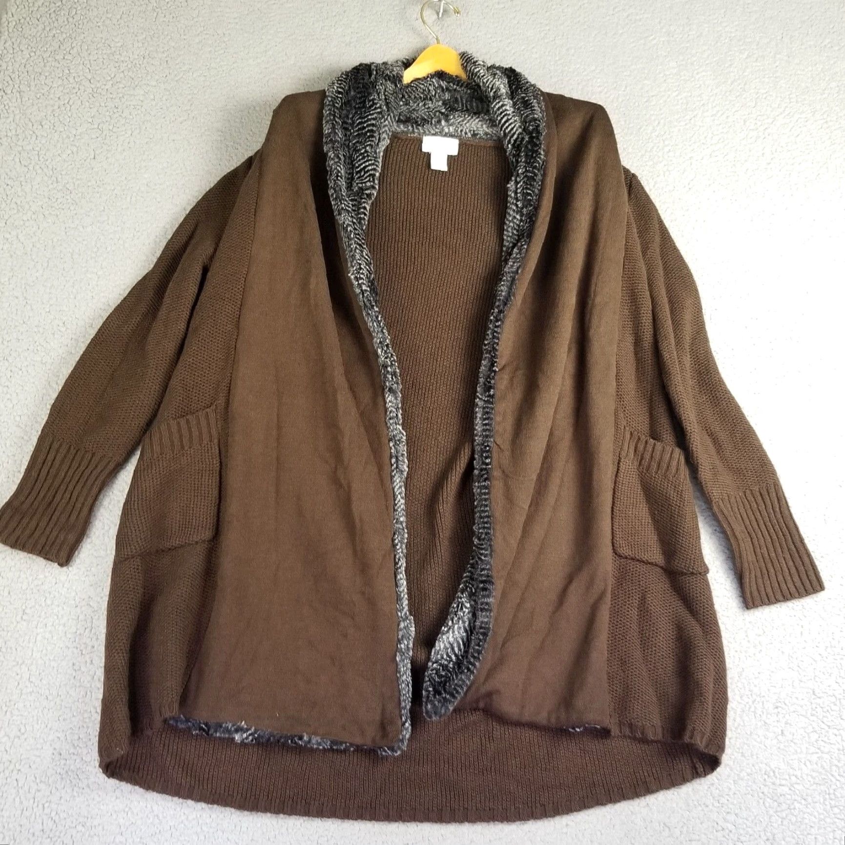 Soft Surroundings VINTAGE Soft Surroundings Brown Wool Blend Fur Trim Long Sleeve Collared Cardigan Sweater Women L Size L / US 10 / IT 46 - 2 Thumbnail