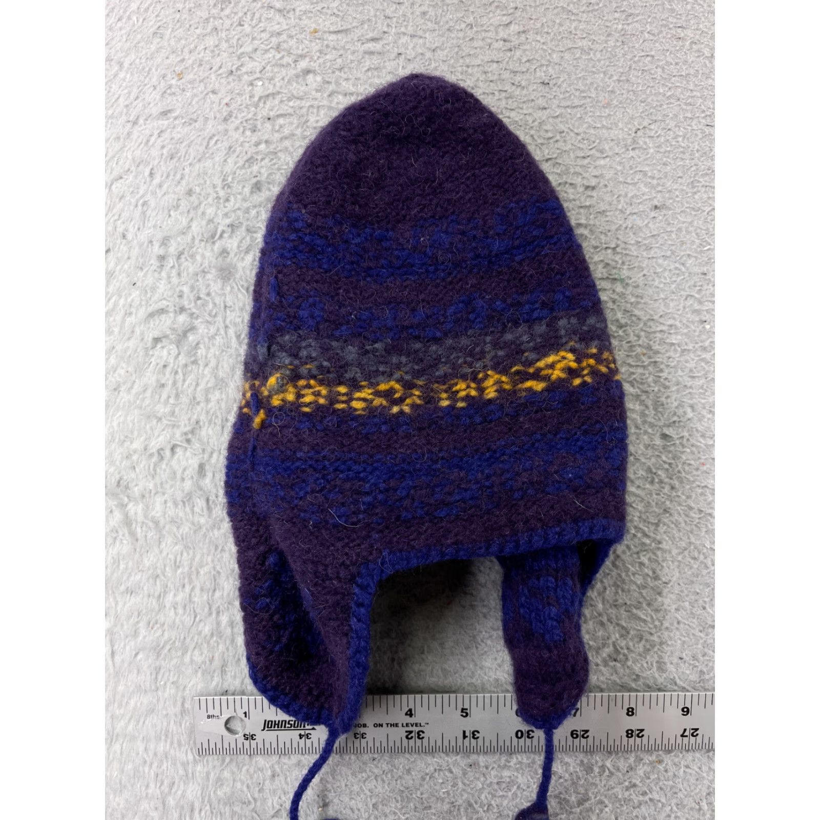 Vintage Bolivian Handknits Beanie Hat Adult One Size Purple Wool Ear Flap Waves Knit Ski Theme Logo Mens Size ONE SIZE - 5 Thumbnail