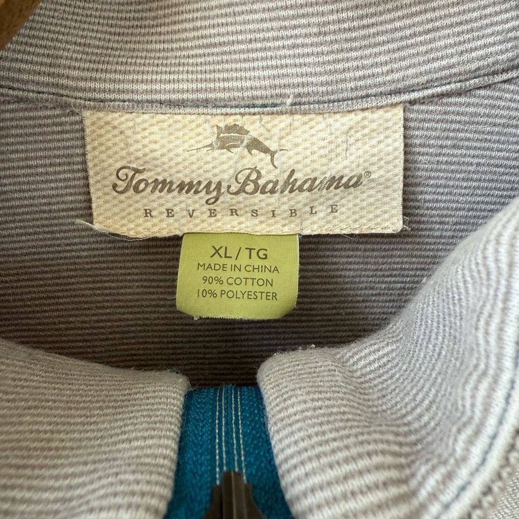 Tommy Bahama Tommy Bahama 1/4 Zip Pullover Light Grey Pique Cotton Shirt Size US XL / EU 56 / 4 - 7 Thumbnail