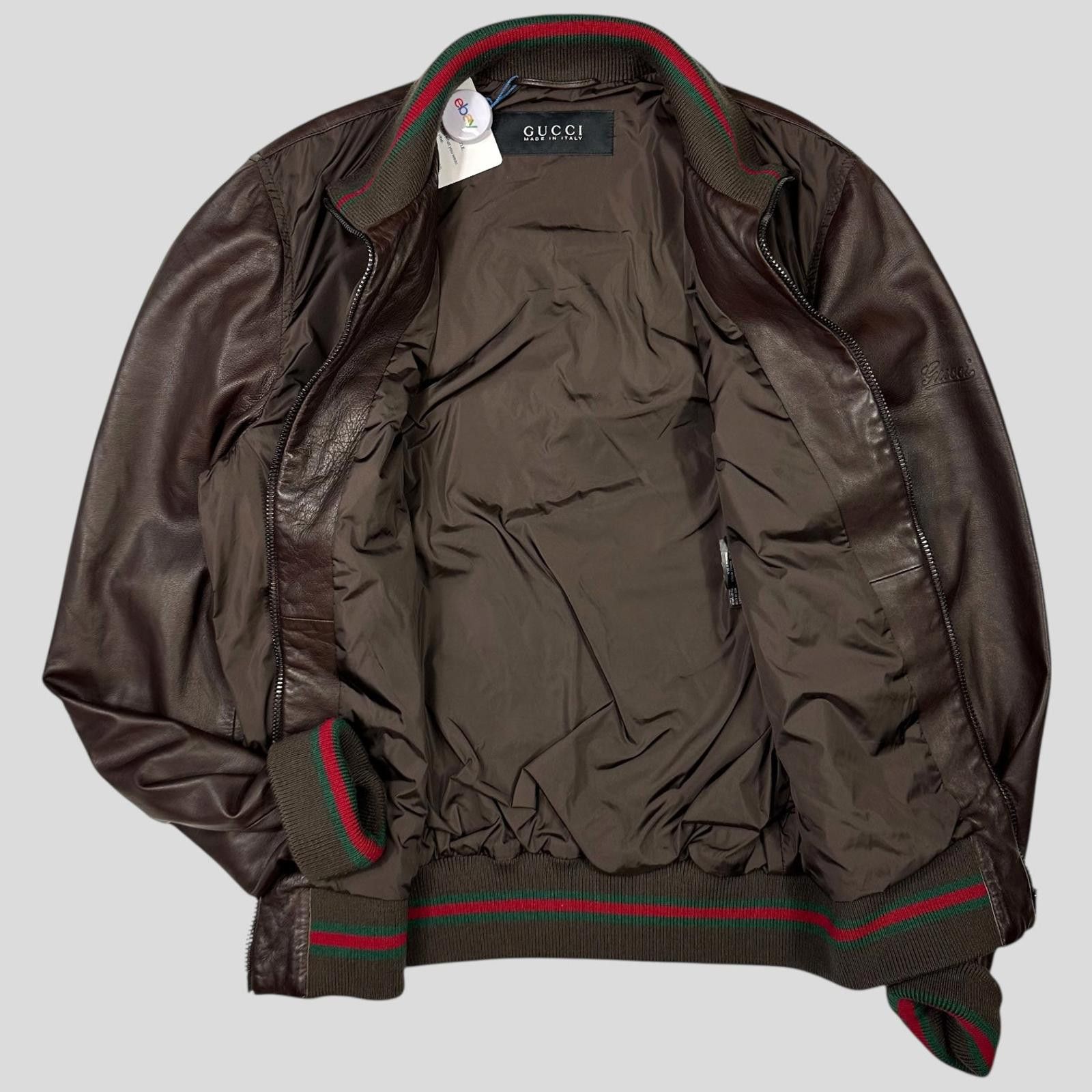 Gucci Gucci Brown Nappa Leather Hybrid Logo Bomber Jacket IT46 - S Size US S / EU 44-46 / 1 - 6 Thumbnail