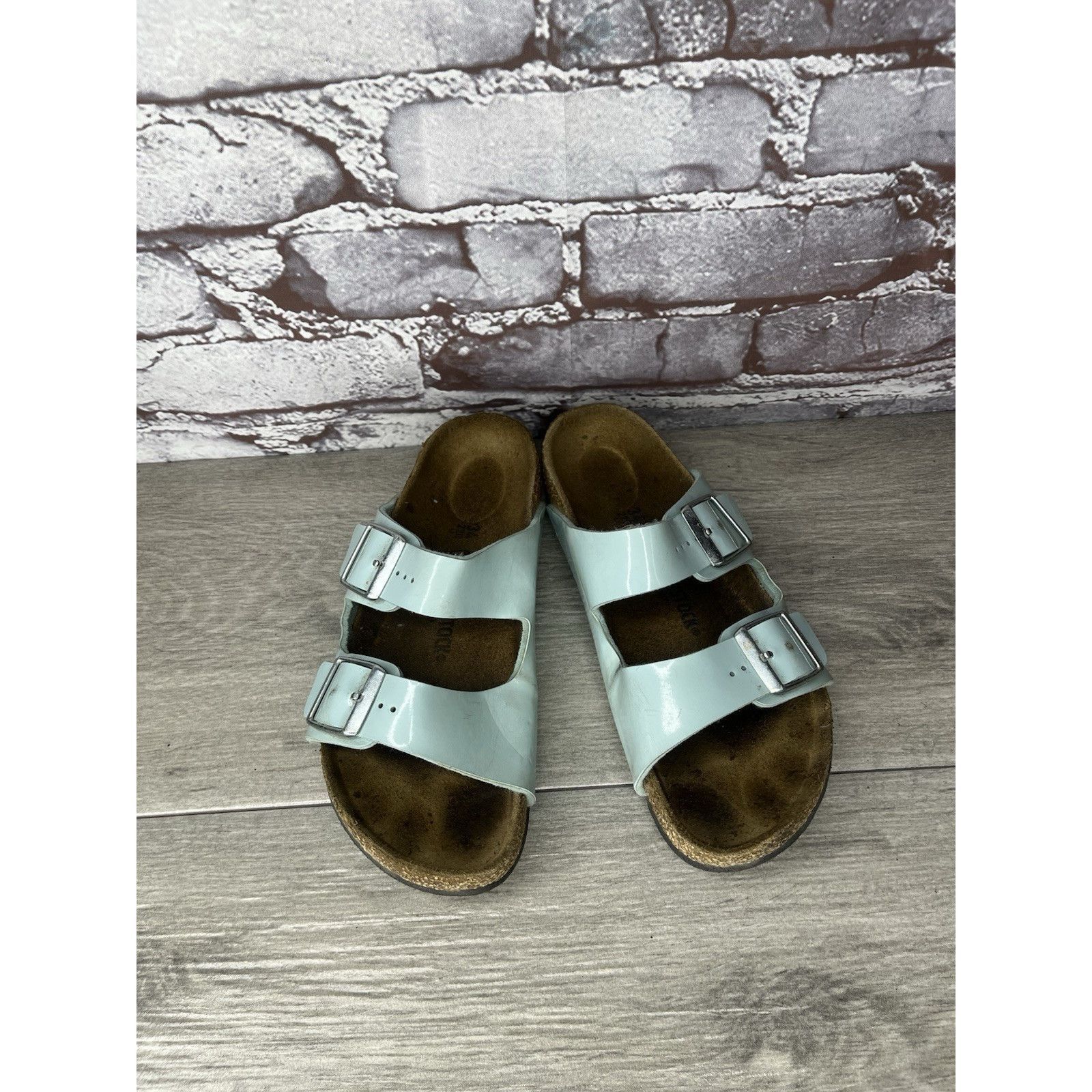 Birkenstock Birkenstock Arizona Turquoise Leather Slide Sandals Big Girl Size US 4 / IT 34 - 3 Thumbnail