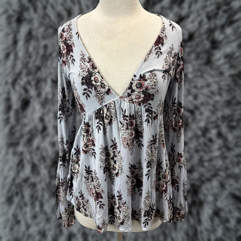Free People Free People Tunic Blouse Adult Medium Blue Floral Boho Hippie Festival Shirt Women Size M / US 6-8 / IT 42-44 - 1 Thumbnail
