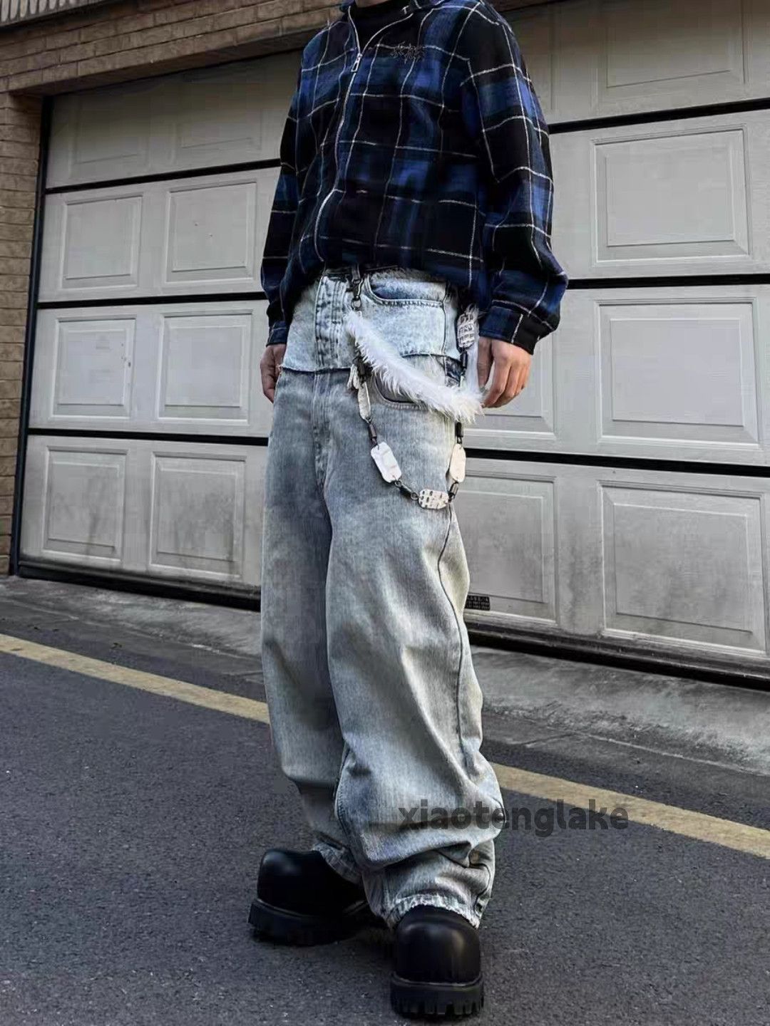 Jean × Vintage Unisex washed workwear double waist hiphop jeans Size US 35 - 6 Thumbnail
