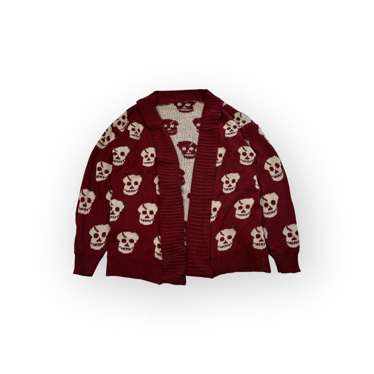 Japanese Brand Vintage Y2K Skull Print Cardigan Knit Size US L / EU 52-54 / 3 - 1 Thumbnail