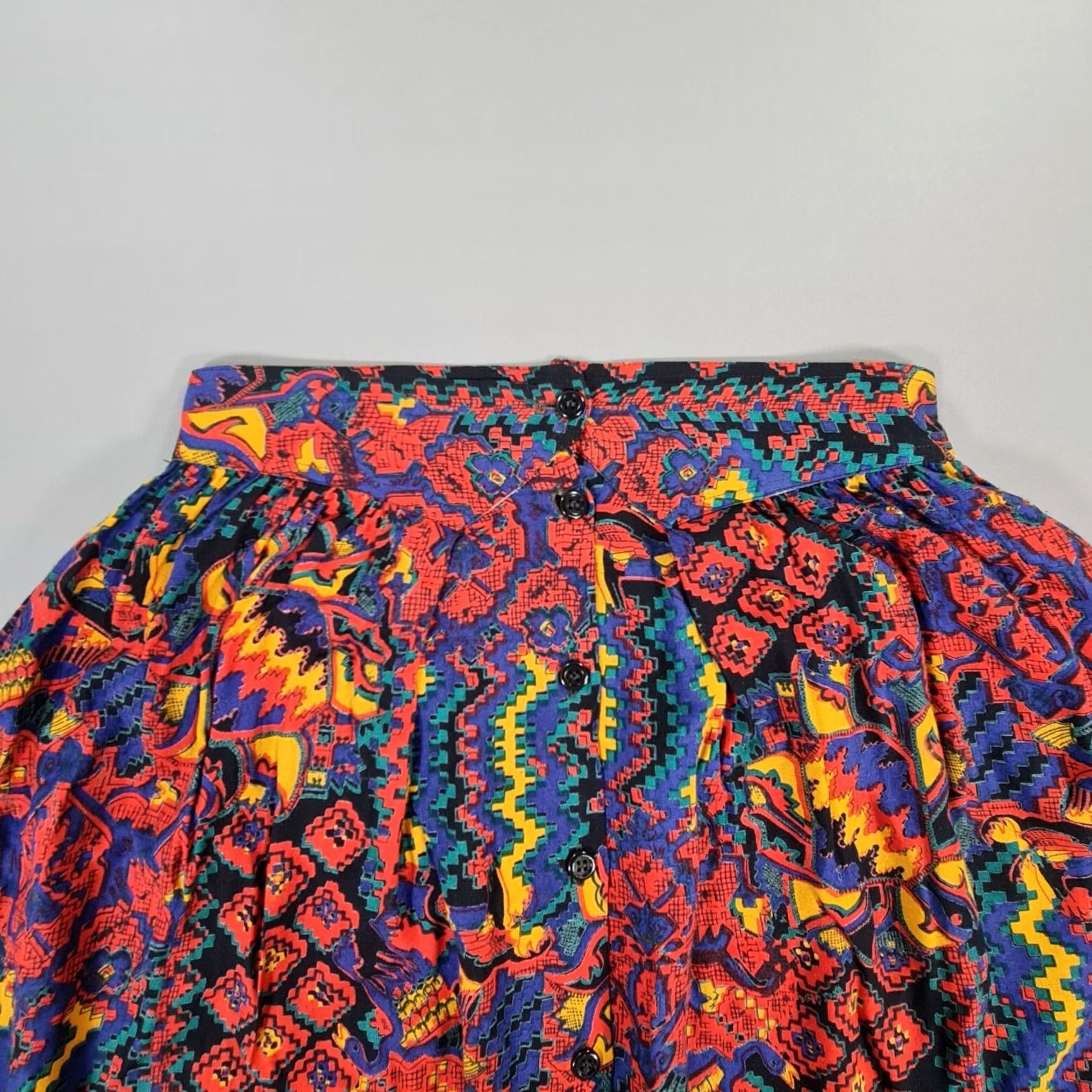 Vintage VINTAGE Monsoon Skirt Womens Red 12 UK Midi Geometric Button Front 1980's Size 34" / US 12 / IT 48 - 2 Thumbnail
