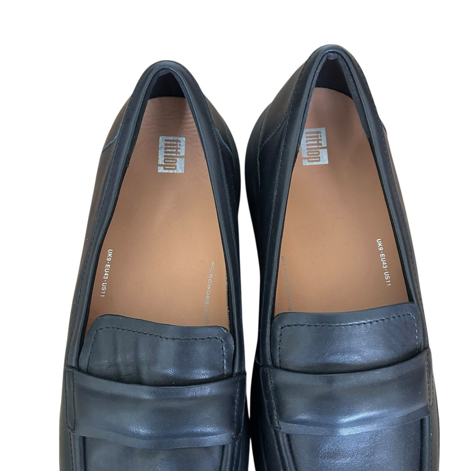Other FitFlop Black Padded Detail Leather Flatform Loafers Sz 11 Size US 11 / IT 41 - 3 Thumbnail