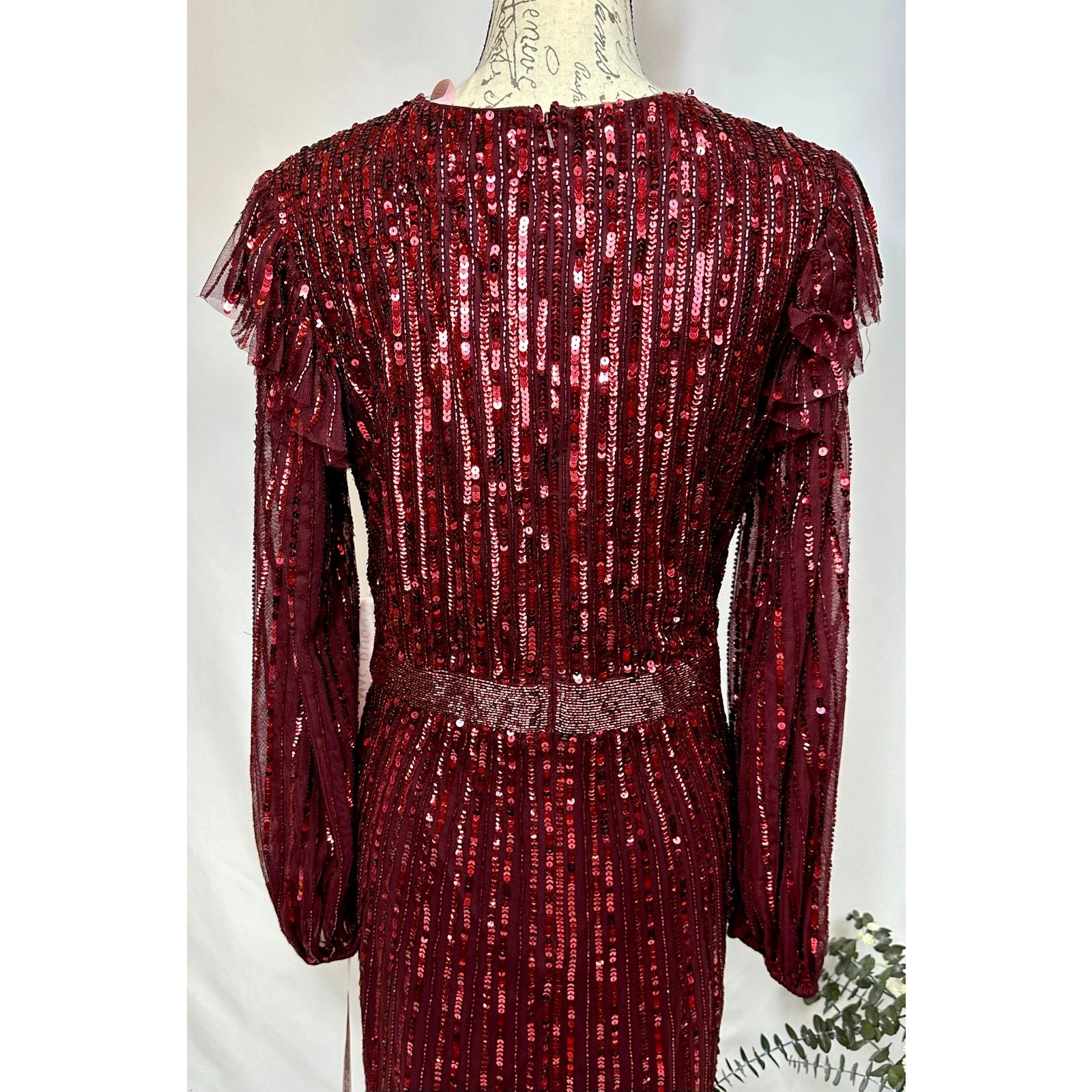 Other Mac Duggal Long Sleeve Ruffle Detail Sequin Dress Red 12 Size XL / US 12-14 / IT 48-50 - 20 Thumbnail