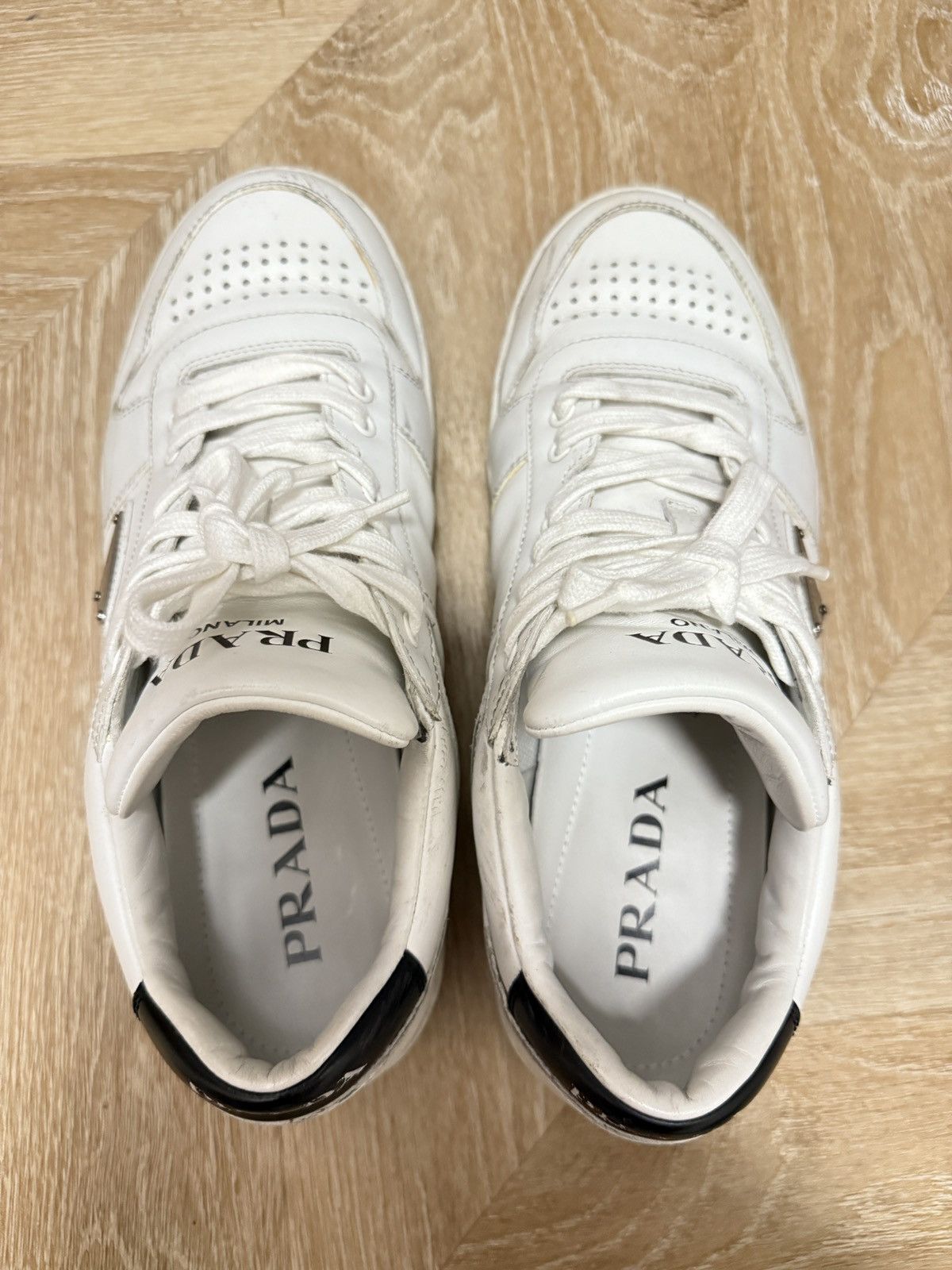 Prada PRADA Downtown Leather Sneaker in White Size US 7.5 / EU 40-41 - 8 Thumbnail