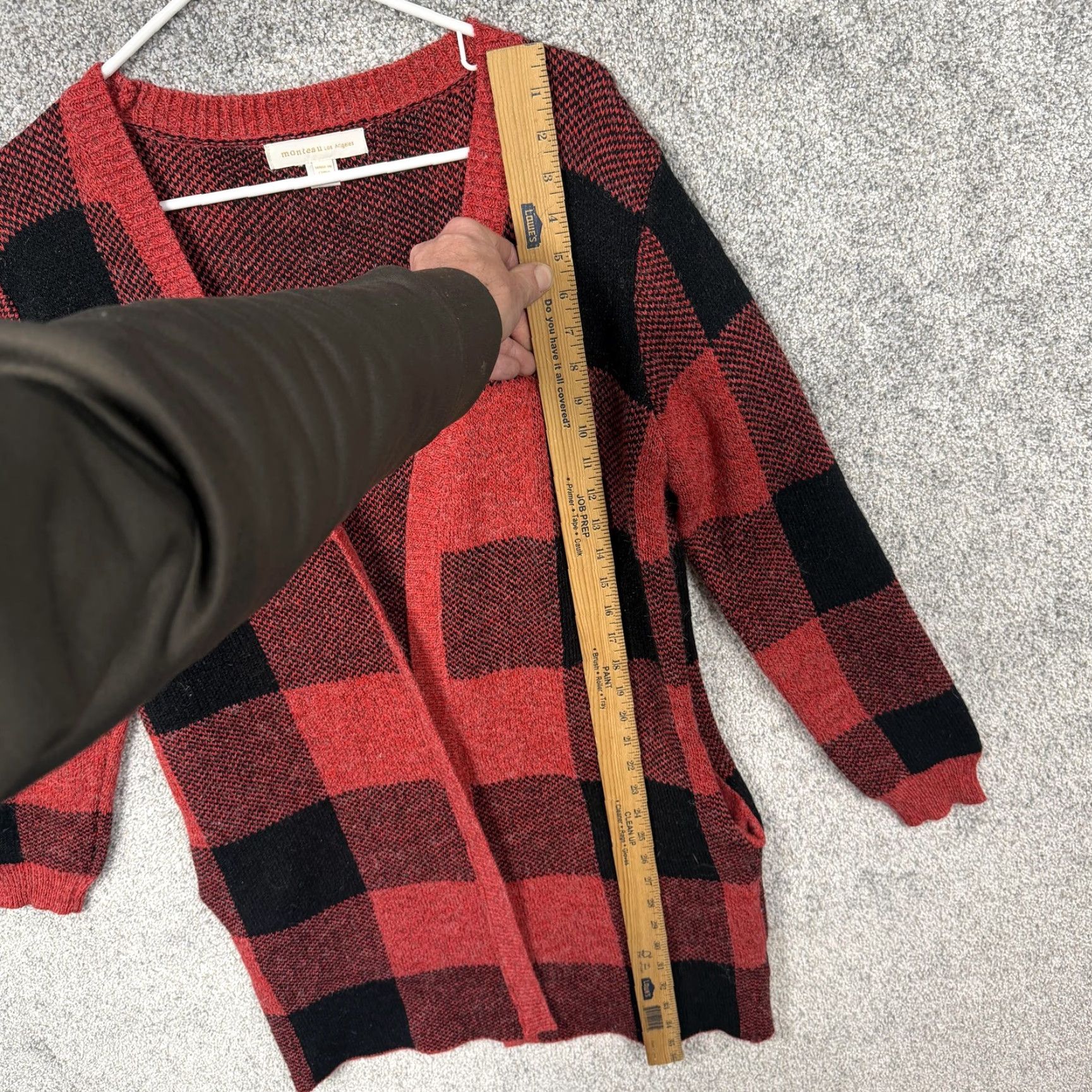Vintage Monteau Cardigan Sweater Womens M Red Black Buffalo Plaid Open Front Cabincore NYC? Size M / US 6-8 / IT 42-44 - 2 Thumbnail