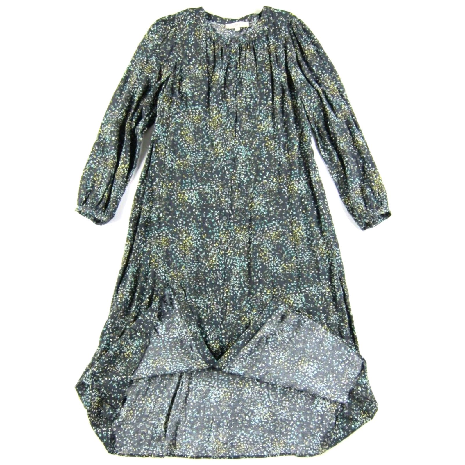 Loft VINTAGE Ann Taylor Loft Grey Blue Yellow Floral Button Down Long Sleeve Maxi Dress 12 Size XL / US 12-14 / IT 48-50 - 6 Thumbnail