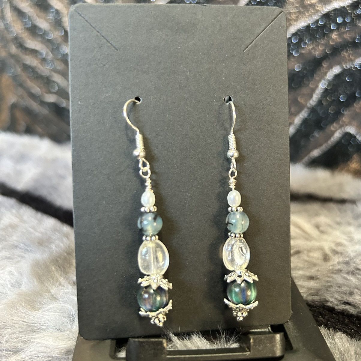 Handmade Handcrafted cat eye glass dragon vein agate earrings Size ONE SIZE - 2 Thumbnail
