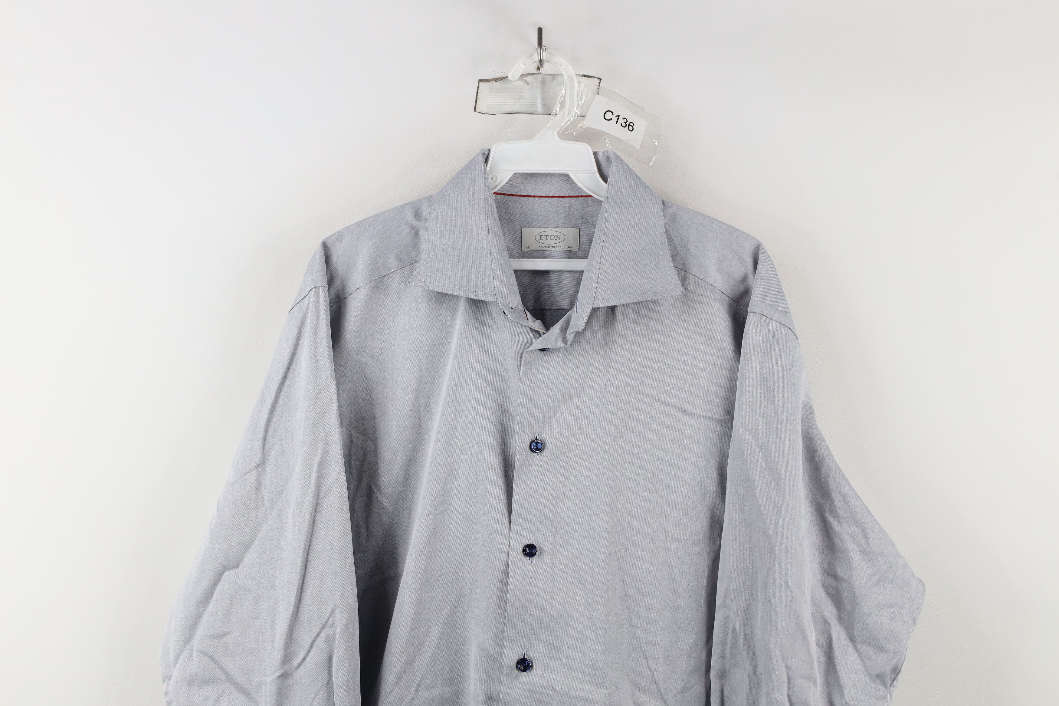Eton × Vintage Eton Contemporary Chambray Collared Button Dress Shirt Gray Size US XL / EU 56 / 4 - 2 Thumbnail