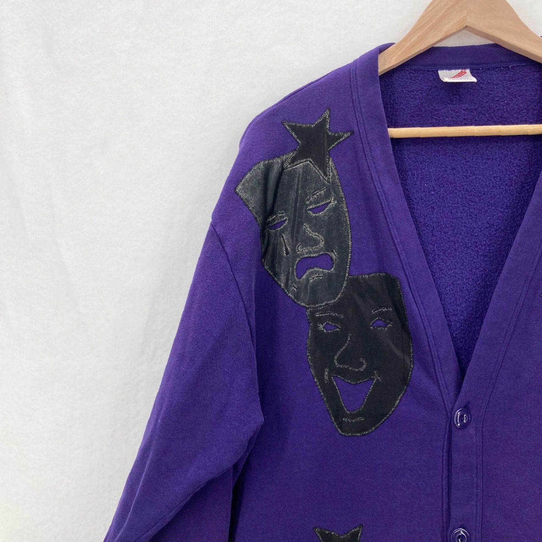 Jerzees VINTAGE Jerzees Cardigan Sweater Mens One Size Theater Masks Stars 90s Opera USA Size US M / EU 48-50 / 2 - 2 Thumbnail