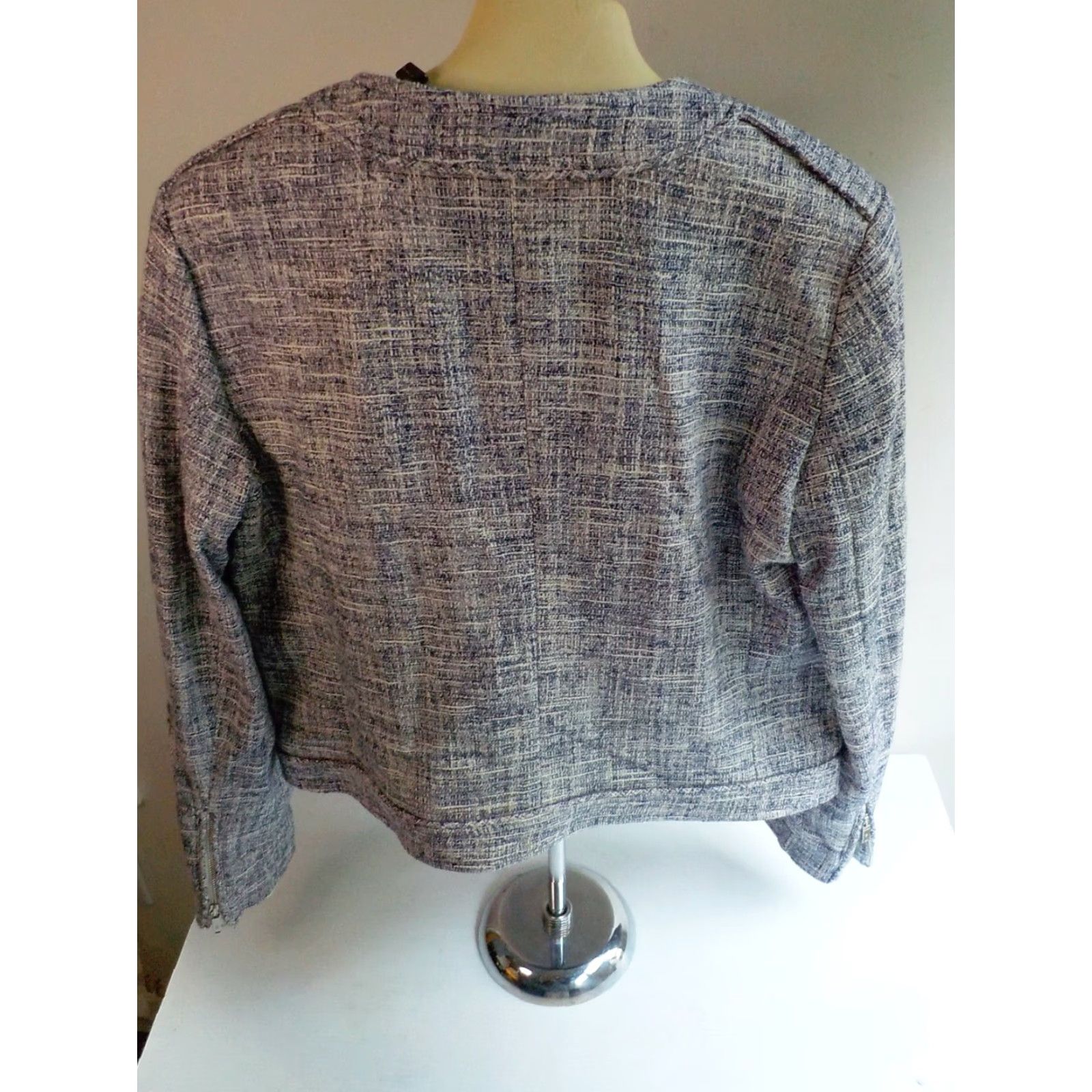 Massimo Dutti MASSIMO DUTTI Blazer Shirt Jacket - Full Zip Front Textured Short Blue/Ivory - SZ 10 - NWT - Womens Size 32" / US 10 / IT 46 - 5 Thumbnail