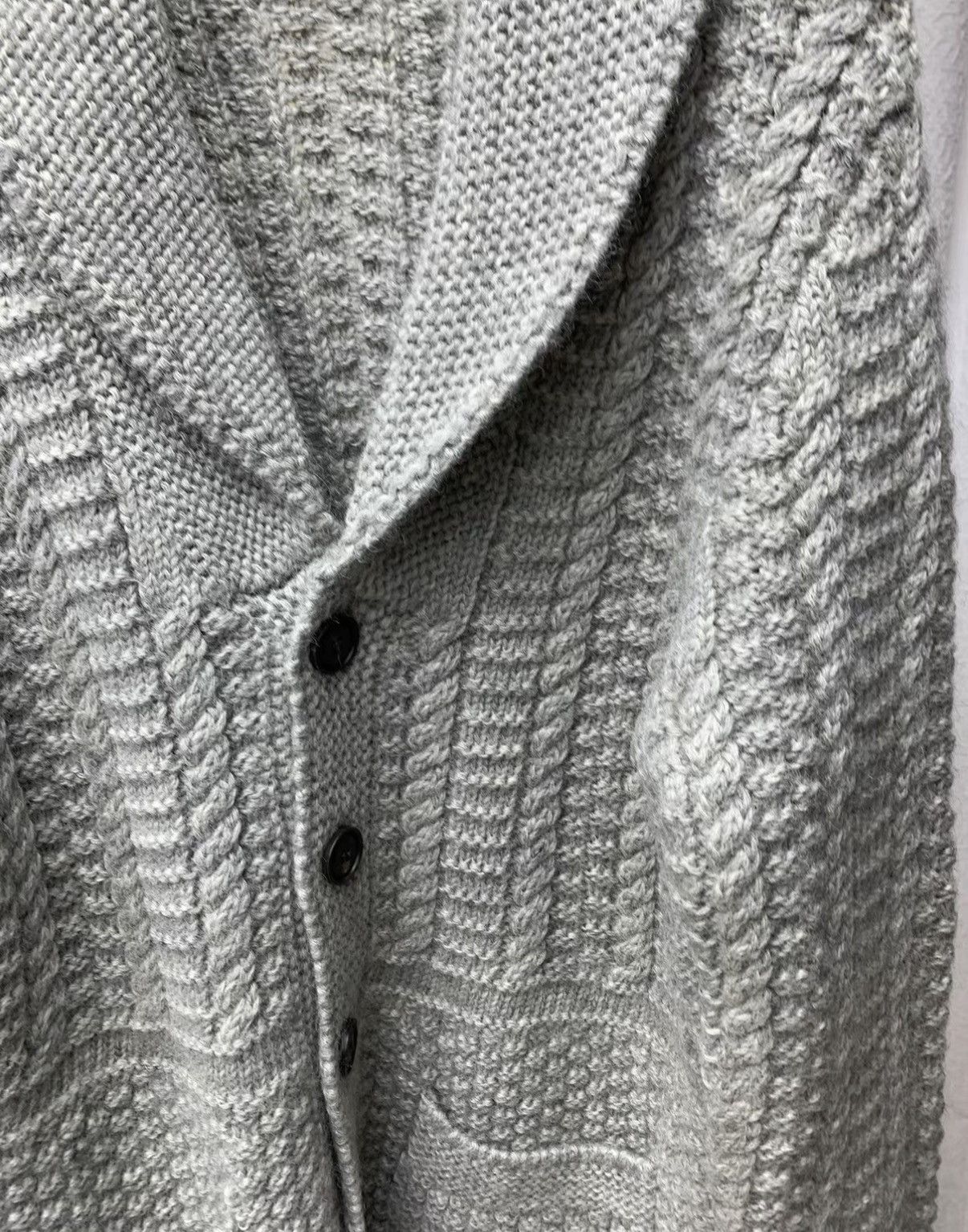 Brunello Cucinelli BRUNELLO CUCINELLI Grey Shawl Collar Cable Knit Heavyweight Size US M / EU 48-50 / 2 - 3 Thumbnail