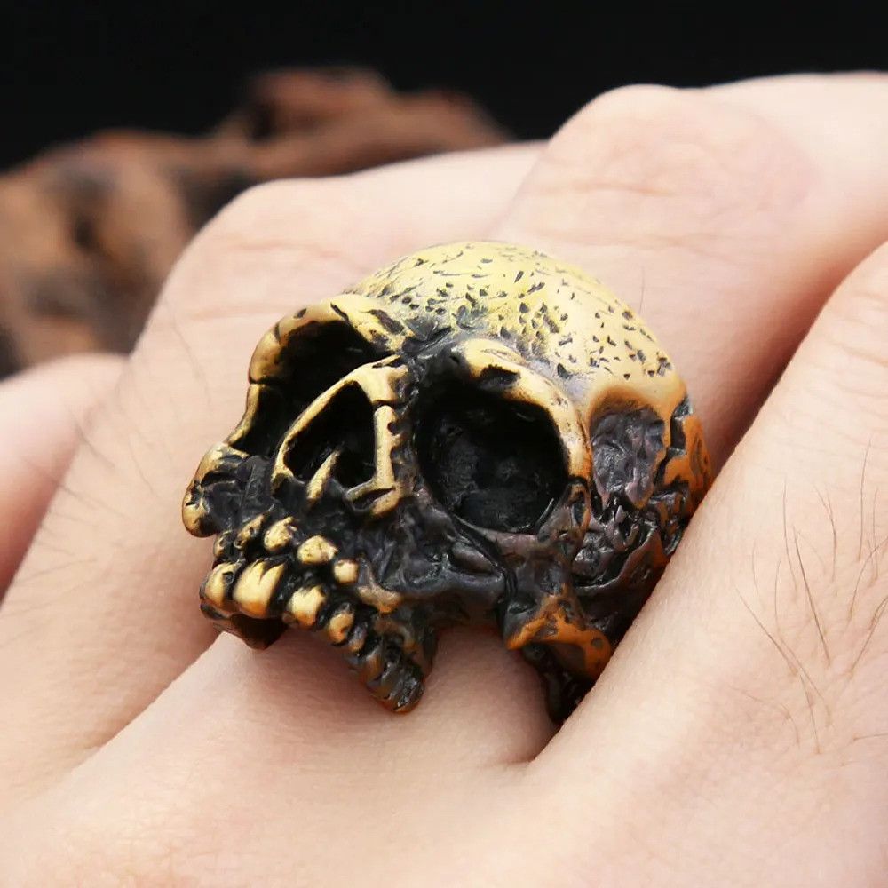 Vintage Gothic Vintage Golden Skull Ring Size ONE SIZE - 2 Thumbnail