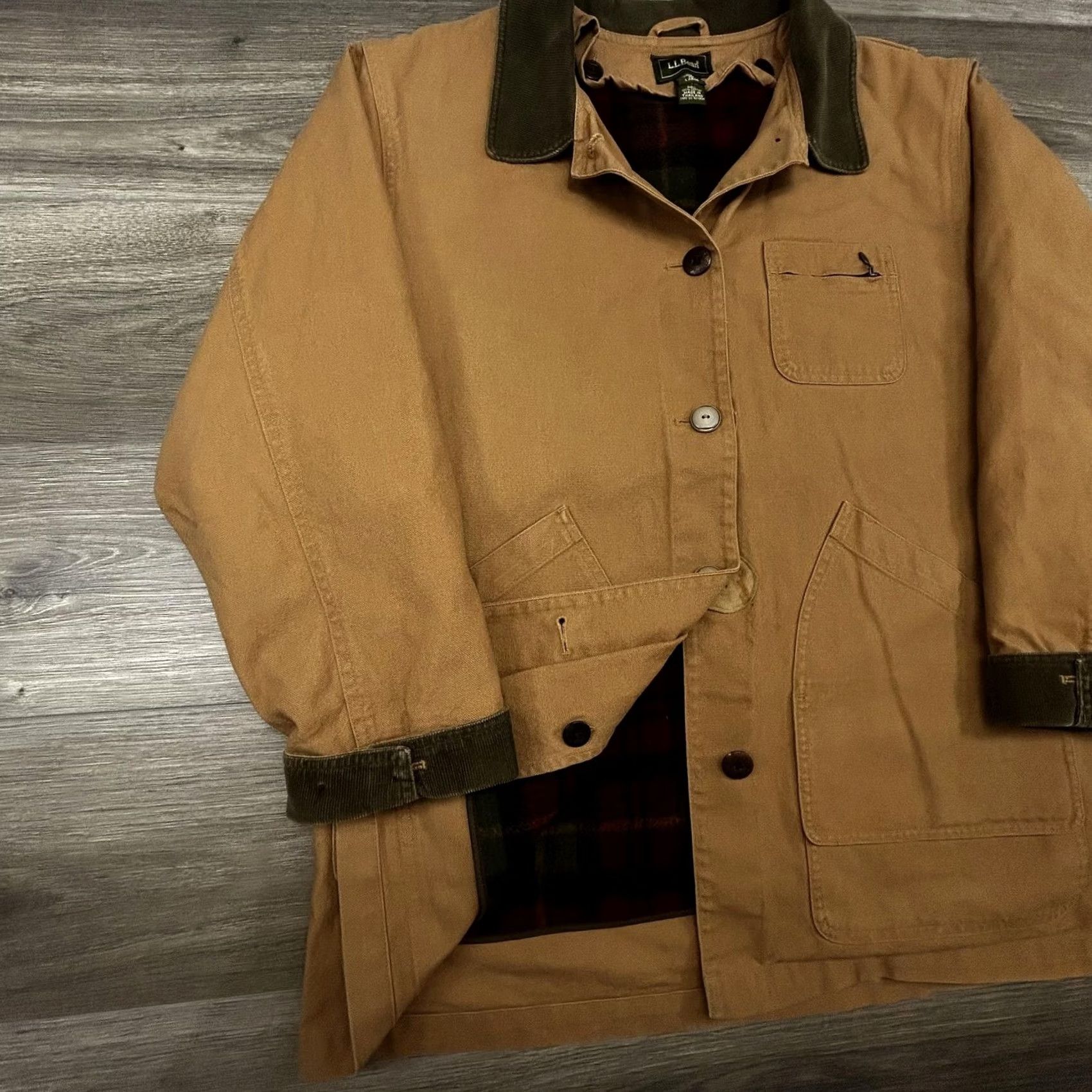 Vintage VINTAGE LL Bean Coat Womens Large Brown Canvas Barn Jacket Plaid Wool Lined Workwear 90s Size L / US 10 / IT 46 - 3 Thumbnail