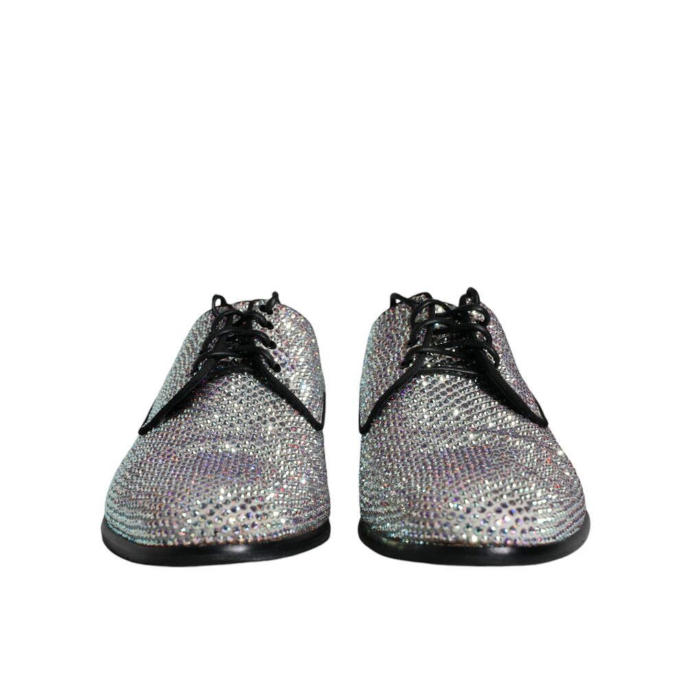 Dolce & Gabbana Dolce & Gabbana Silver Leather Rhinestones Derby Dress Shoes Size US 7 / EU 40 - 2 Thumbnail