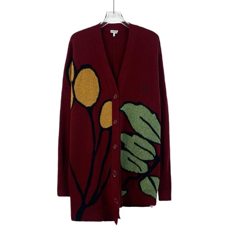 Loewe Loewe Red floral embroidered wool V-neck irregular long sl Size XS / US 0-2 / IT 36-38 - 1 Thumbnail