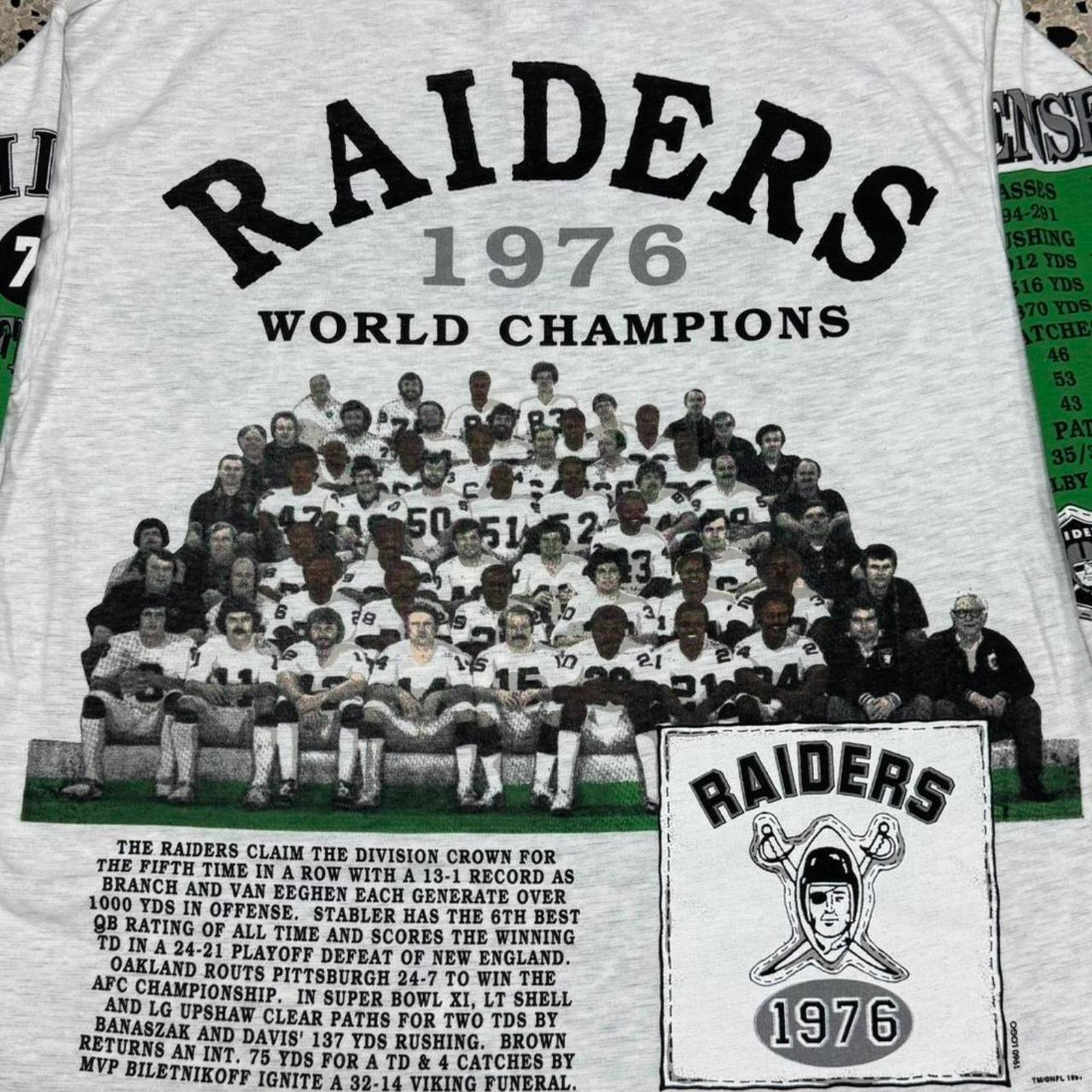 NFL × Vintage VINTAGE 90S SINGLE STITCH BNWT NOS LONG GONE RAIDERS AOP TEE Size US XL / EU 56 / 4 - 8 Thumbnail