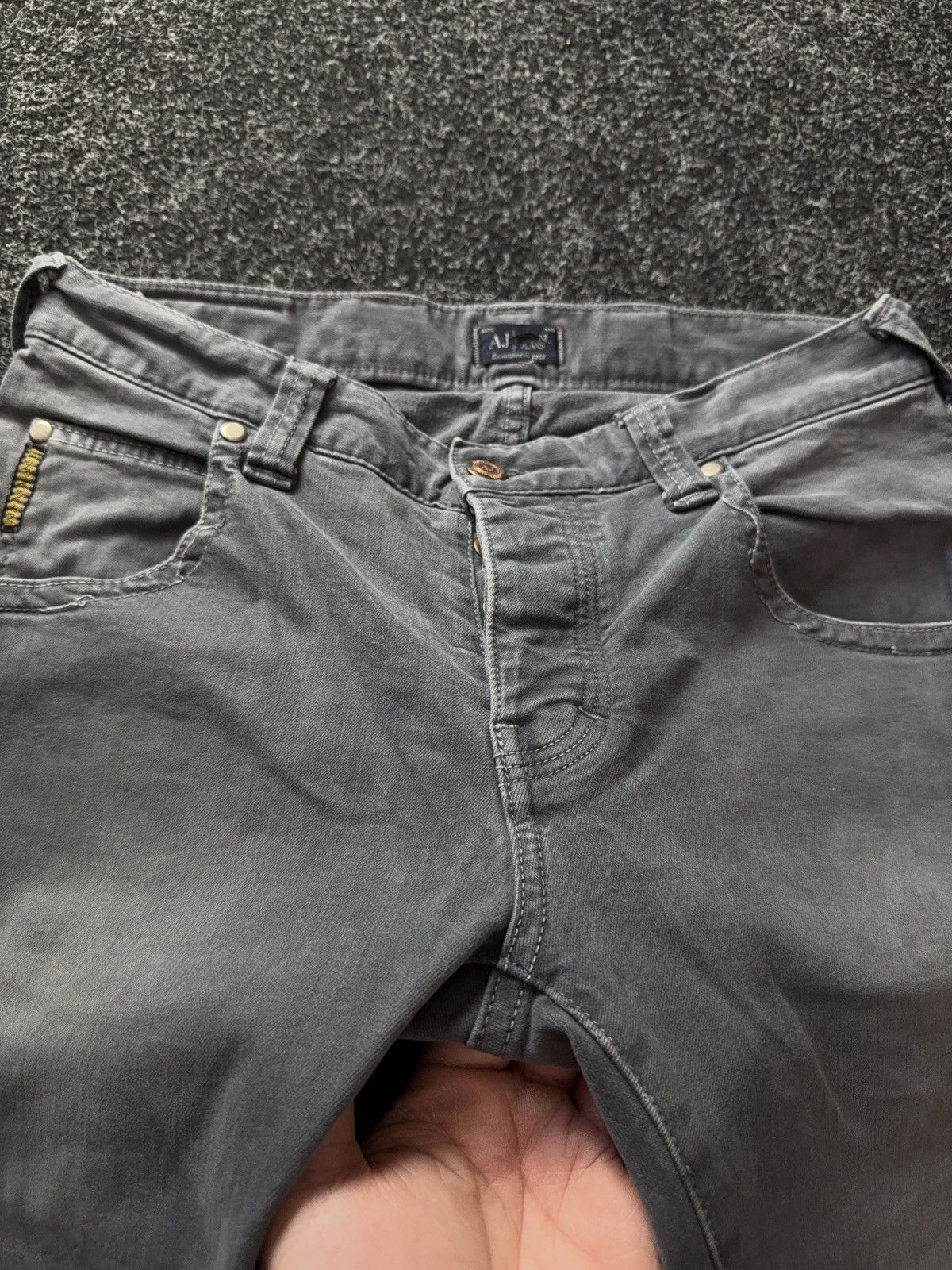 Armani 00s Armani Jeans AJ Distressed Faded Grey Slim Y2K Denim Size 28" / US 6 / IT 42 - 8 Thumbnail