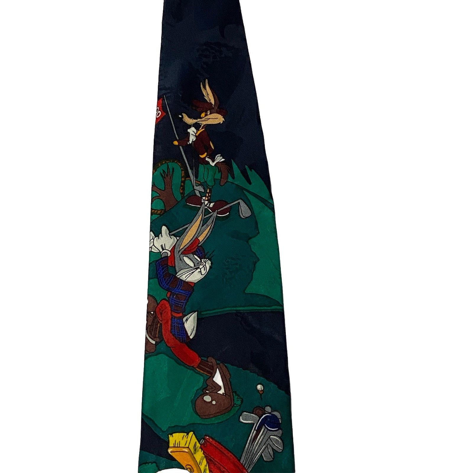 Other Vintage Looney Tunes Tie Men Green Taz Bugs Bunny Silk 90s Size ONE SIZE - 4 Thumbnail