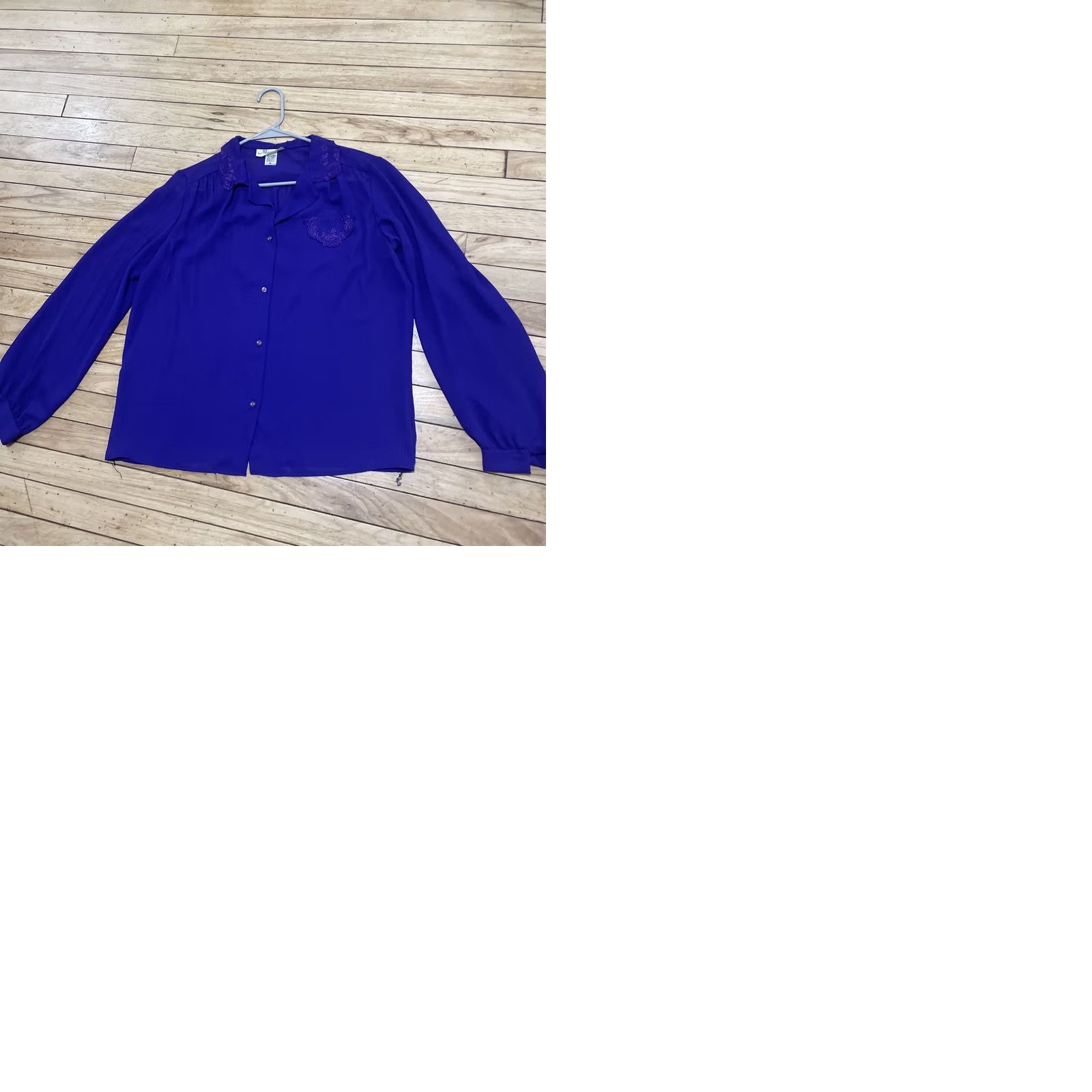 Vintage VINTAGE Manon Made USA Blouse Chiffon Top Women XL Purple Royal Purple Sheer Lace Button Up 1970s USA 70s Womens Size XL / US 12-14 / IT 48-50 - 12 Thumbnail